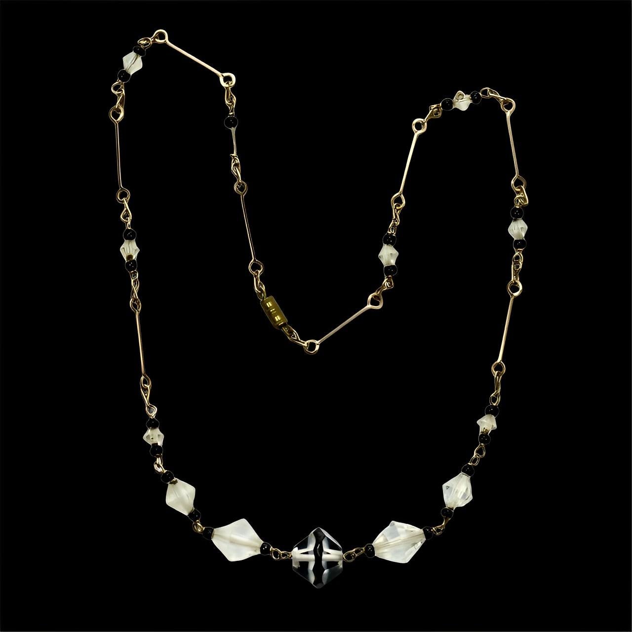 Collana in filo d'oro Art Deco con perline di cristallo sfaccettate, circa 1930 in vendita 1