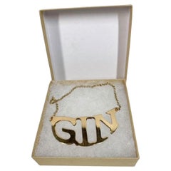 Art Deco Gold Washed "GIN" Decanter Label by Napier in Original Box