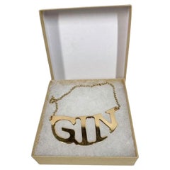 Antique Art Deco Gold Washed "GIN" Decanter Label by Napier in Original Box