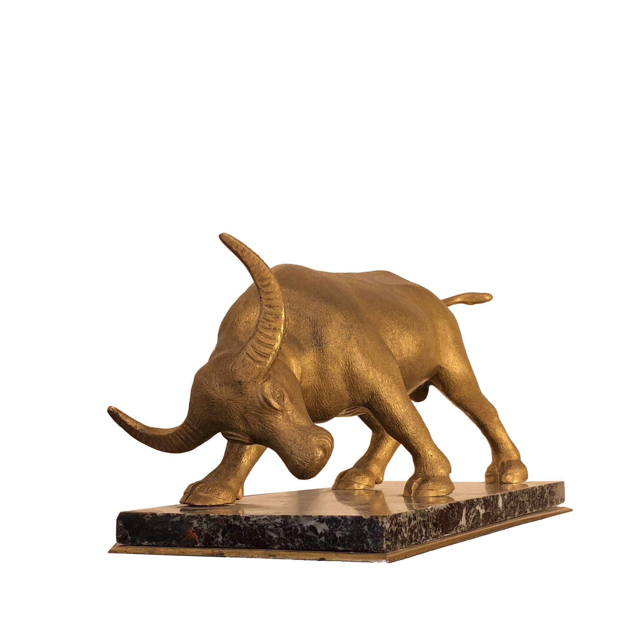 Art Deco Golden Animal Bronze Sculpture on Green Marble Base 5