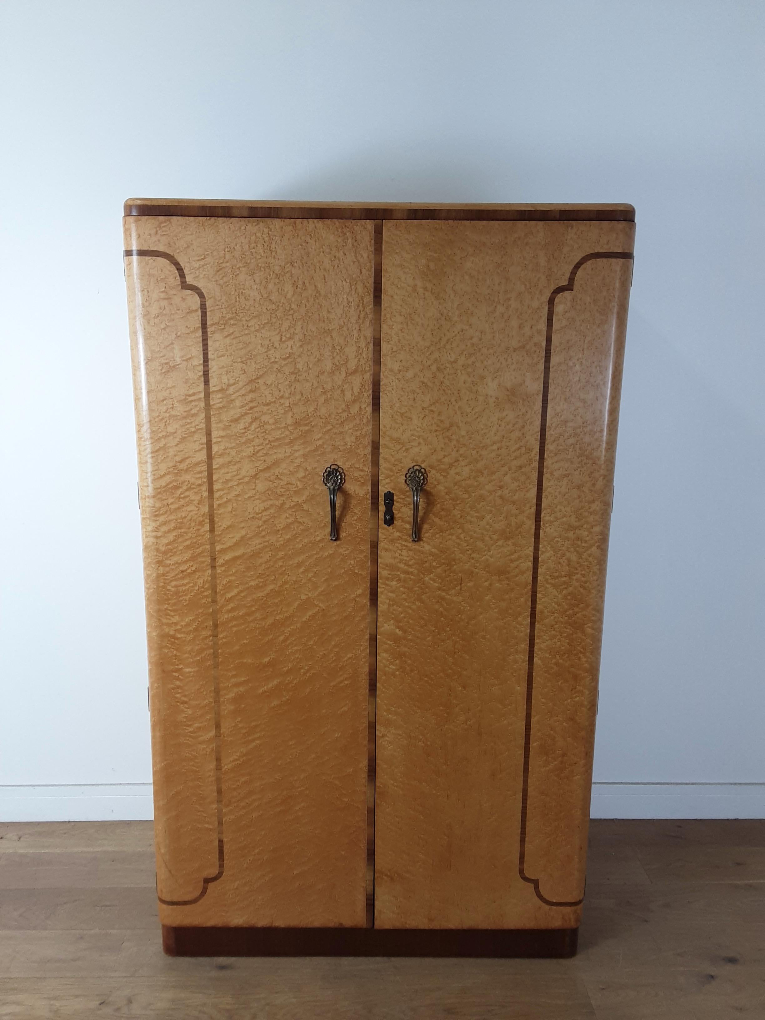 Art Deco Golden Bird's-Eye Maple British Wardrobe For Sale 6