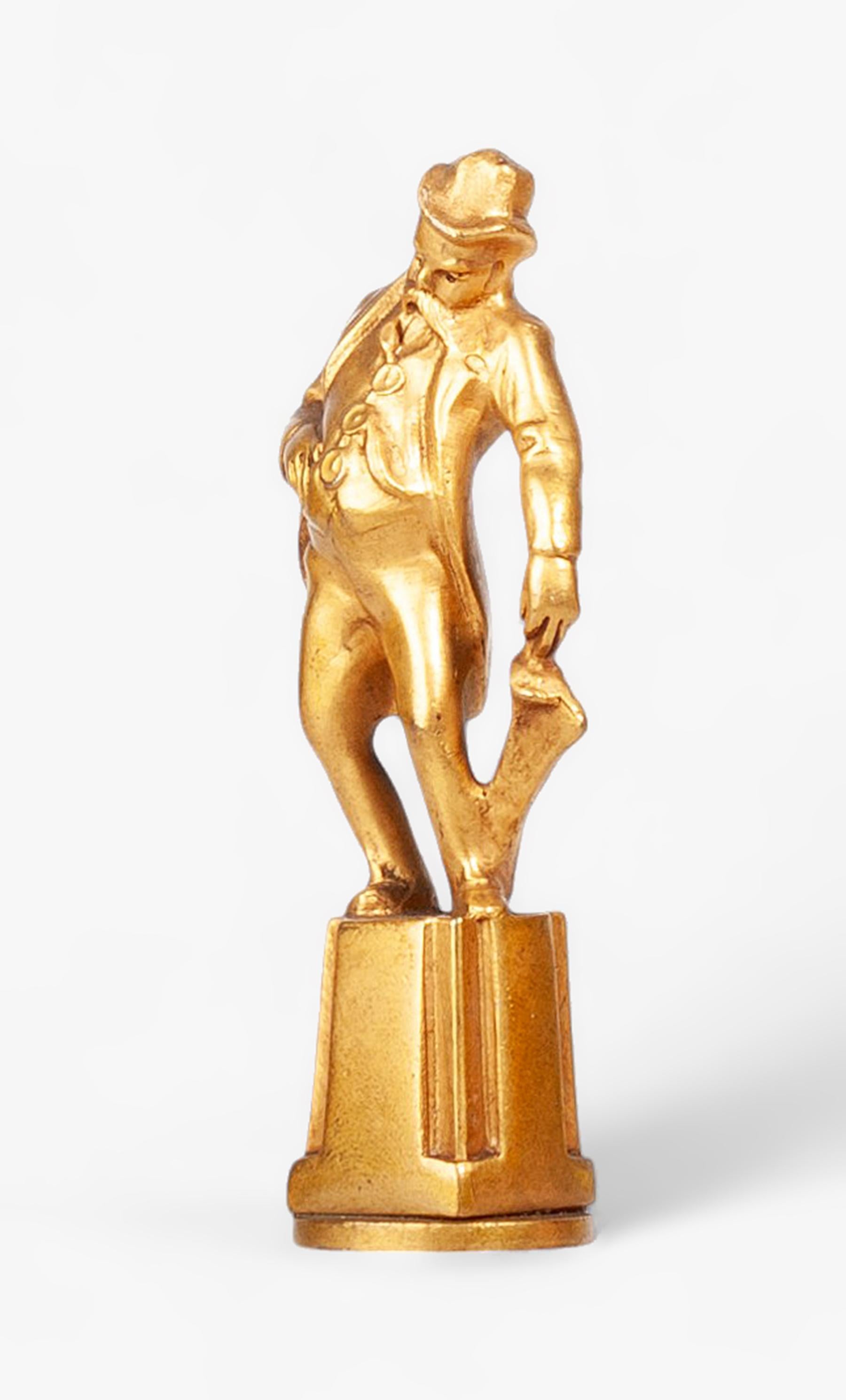 Inglese Art Déco Bronzo dorato Piccola scultura/figurina Sigillo di un gentiluomo, Inghilterra in vendita