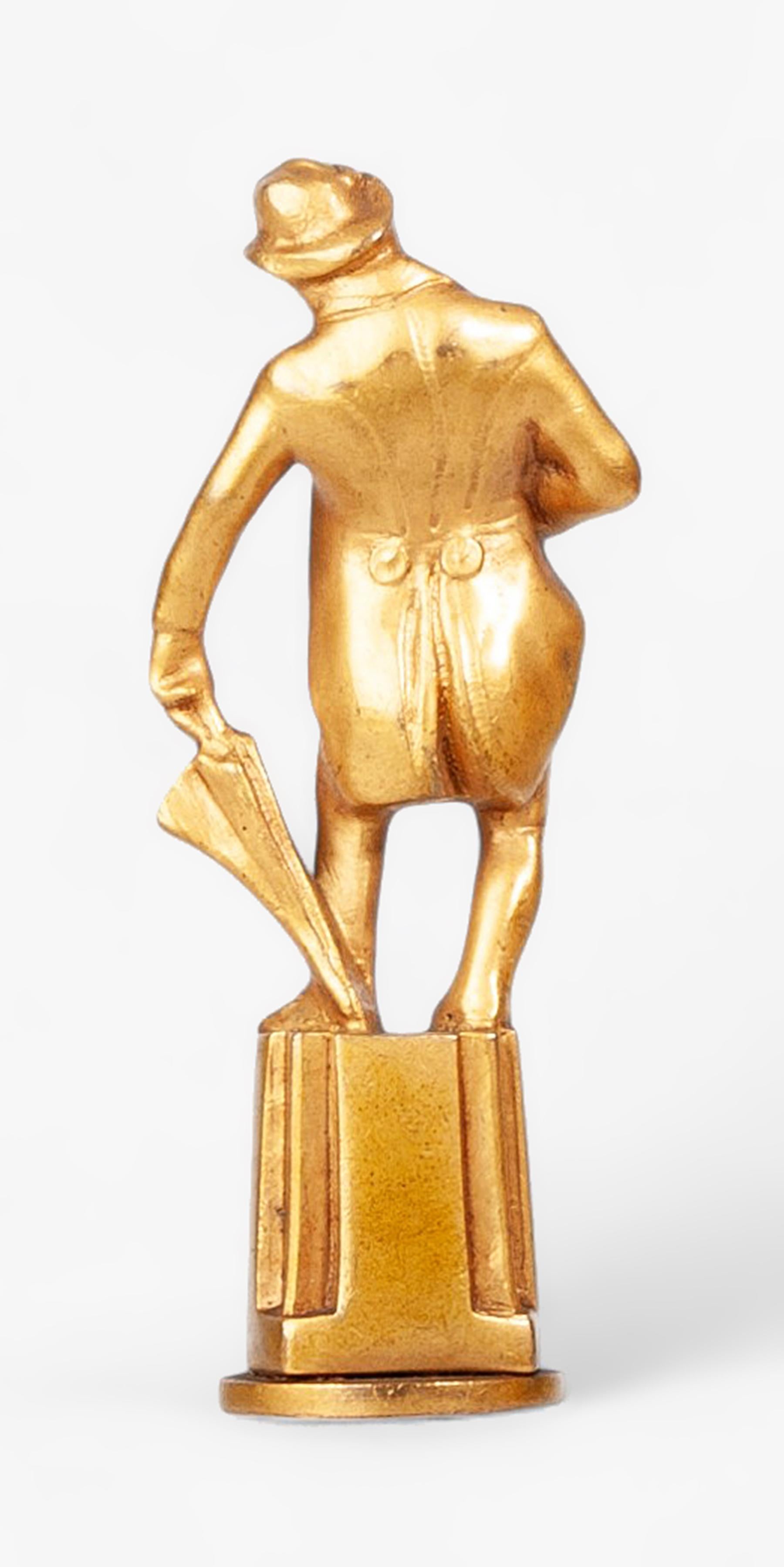 Art Déco Bronzo dorato Piccola scultura/figurina Sigillo di un gentiluomo, Inghilterra In condizioni buone in vendita a North Miami, FL
