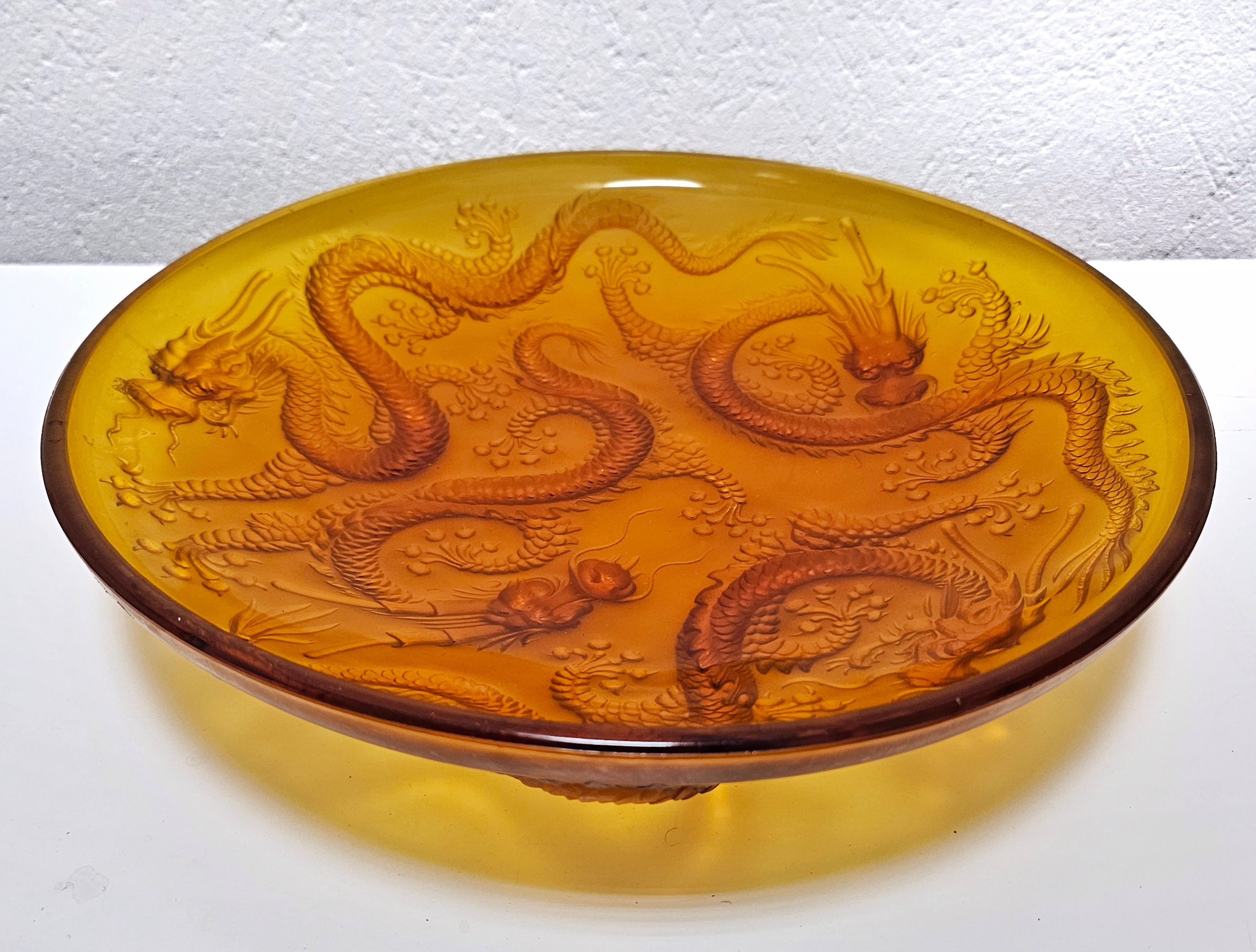Mid-20th Century Art Deco Golden Dragon Glass Centerpiece or Bowl designed by Josef Inwald, 1930s For Sale