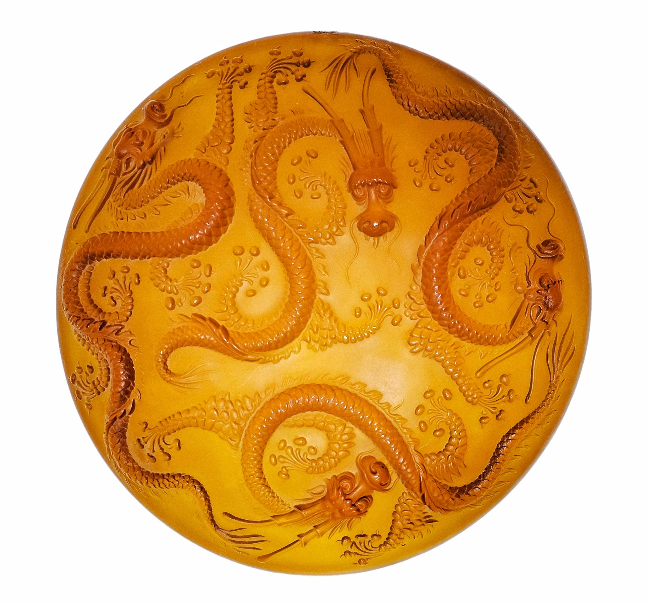 Centro de mesa o cuenco de cristal Art Déco Dragón Dorado diseñado por Josef Inwald, años 30 en venta 2