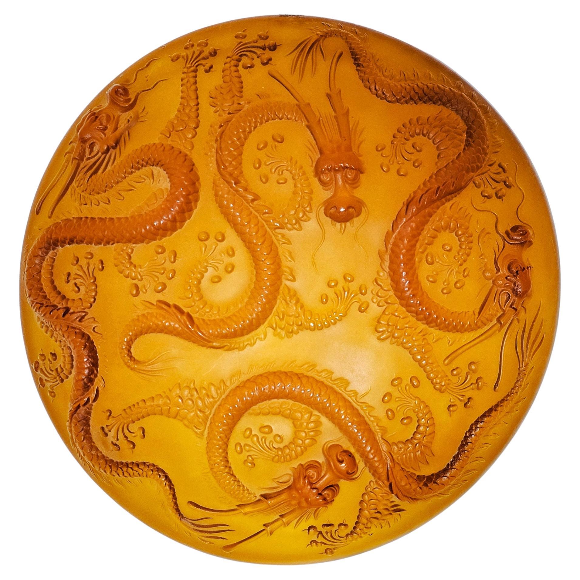 Art Deco Golden Dragon Glass Centerpiece or Bowl designed by Josef Inwald, 1930s
