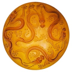 Antique Art Deco Golden Dragon Glass Centerpiece or Bowl designed by Josef Inwald, 1930s