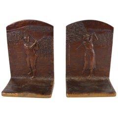 Art Deco Golf Bookends in Cast Bronze