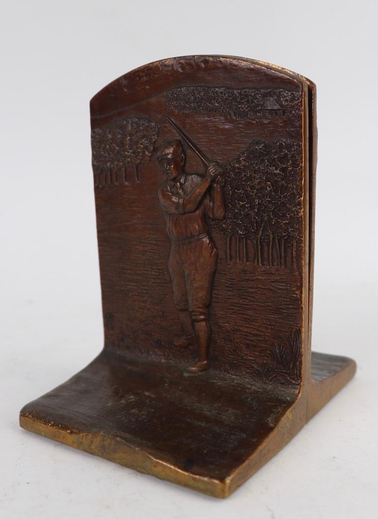 American Art Deco Golf Bookends in Cast Bronze