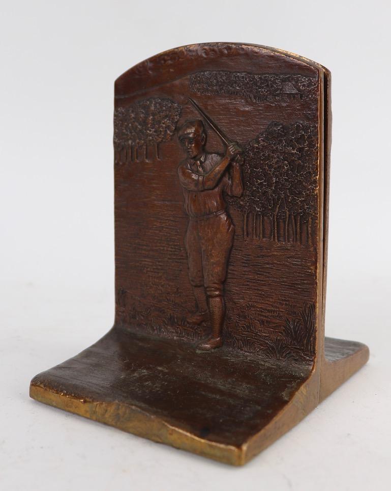 Art Deco Golf Bookends in Cast Bronze In Good Condition In New York, NY