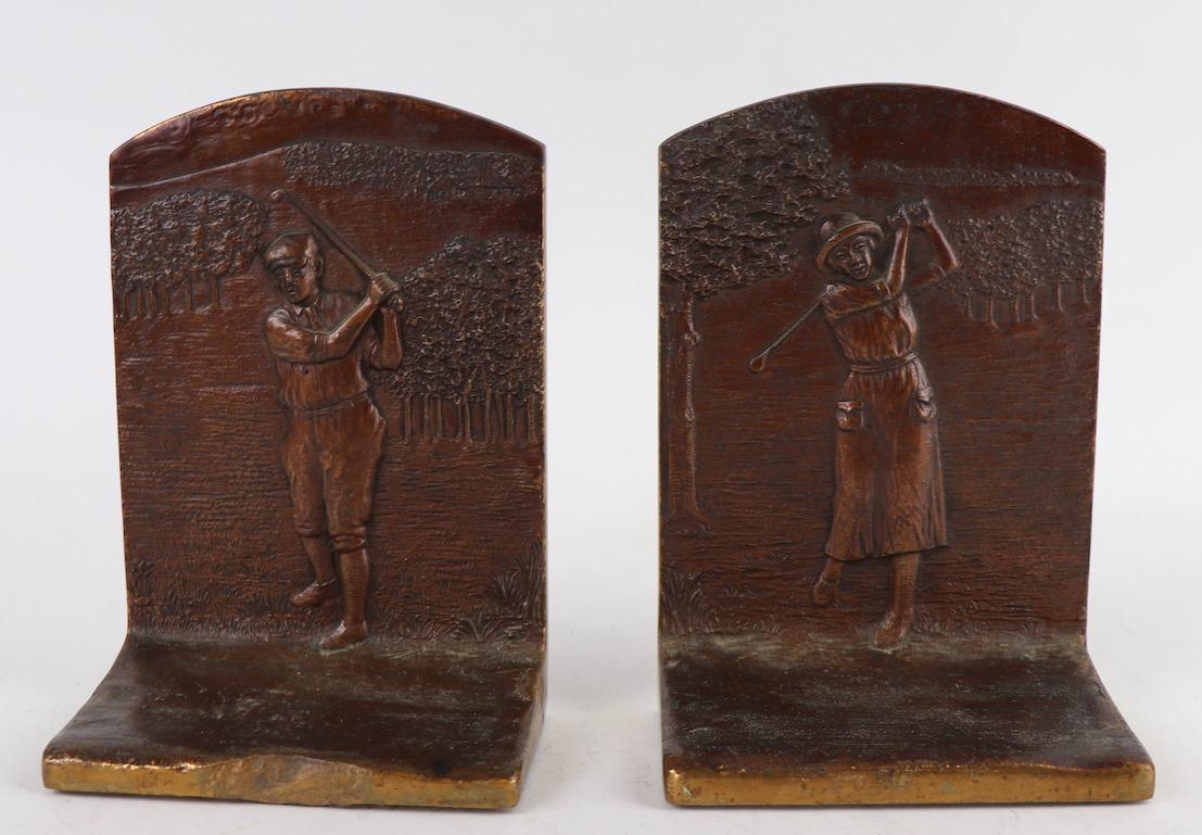 Art Deco Golf Bookends in Cast Bronze 3