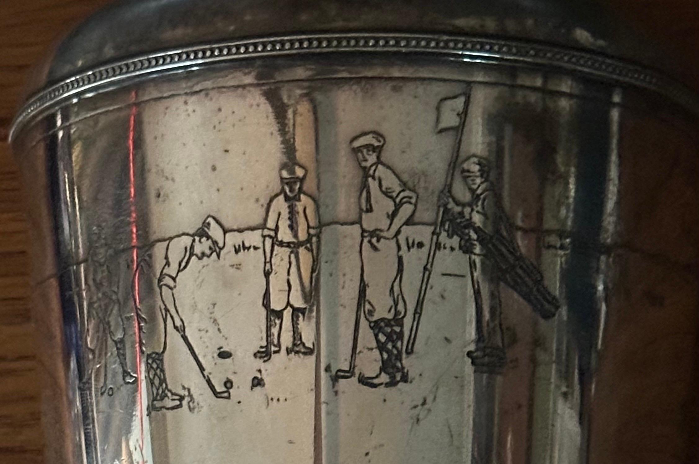 American Art Deco Golf Motif Silver Plate Martini Shaker by Meriden Silver Plate Co. For Sale