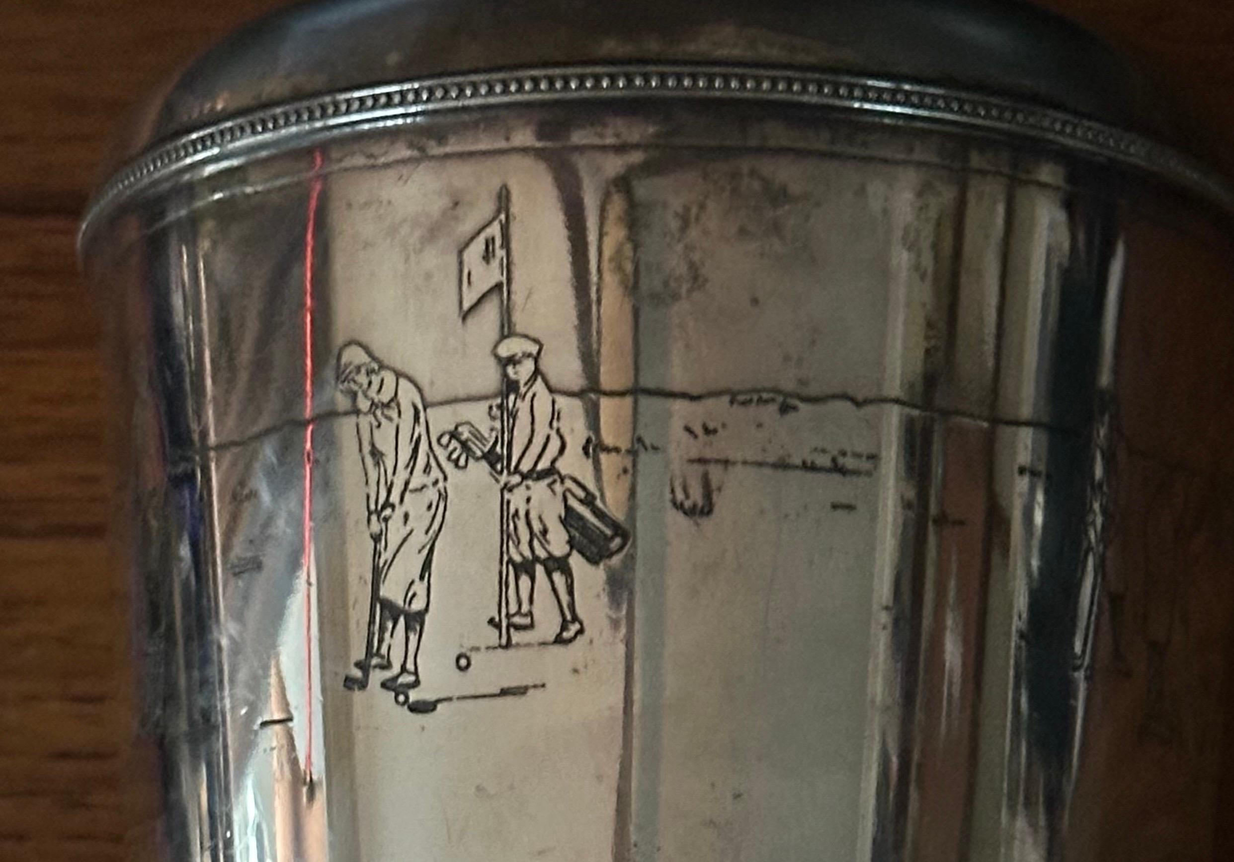 20th Century Art Deco Golf Motif Silver Plate Martini Shaker by Meriden Silver Plate Co. For Sale