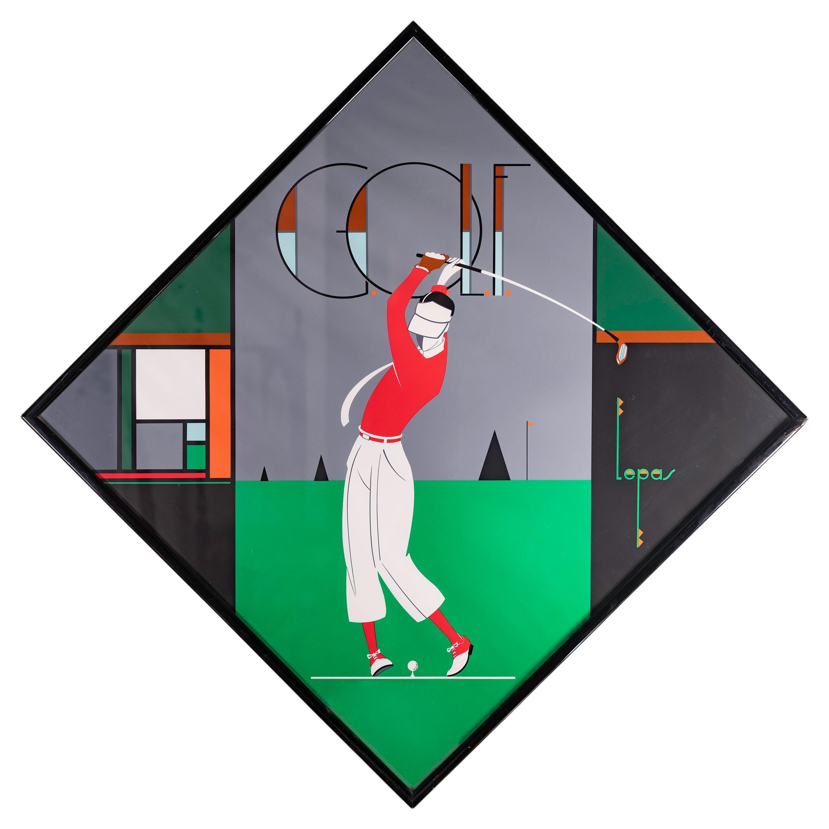 Art Deco Golf Print Design by Charles Lepas, France, 1990s For Sale