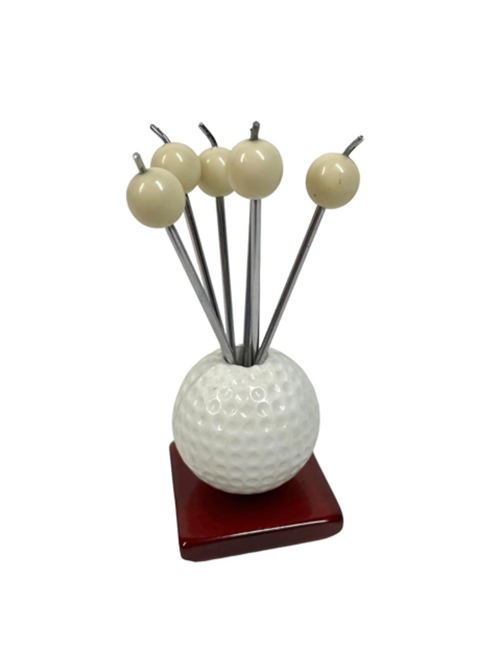 20th Century Art Deco Golf Theme Bakelite and Plastic Cocktail Picks and Holder For Sale