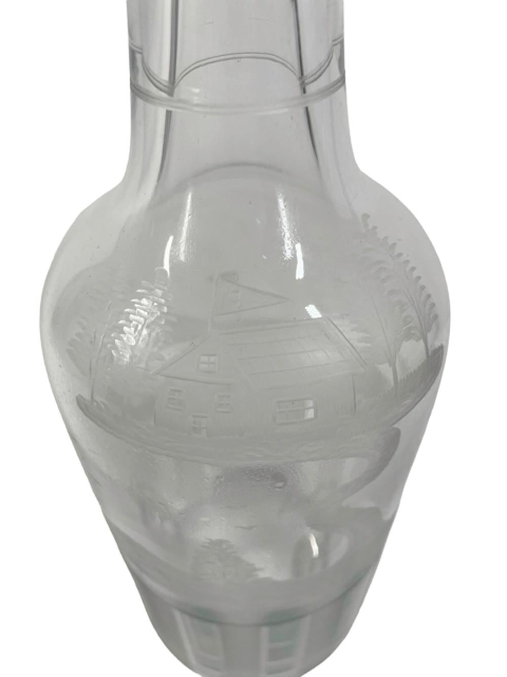 20ième siècle Art Deco Golf Theme Sterling Mounted Etched Glass Locking Decanter by Hawkes en vente
