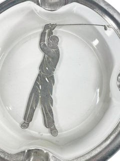 Cenicero Art Decó de plata de ley con incrustaciones de cristal con temática de golf