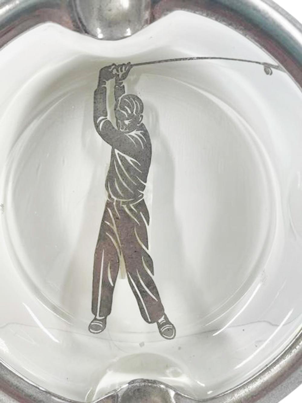 Cenicero Art Decó de plata de ley con incrustaciones de cristal con temática de golf Plata esterlina en venta