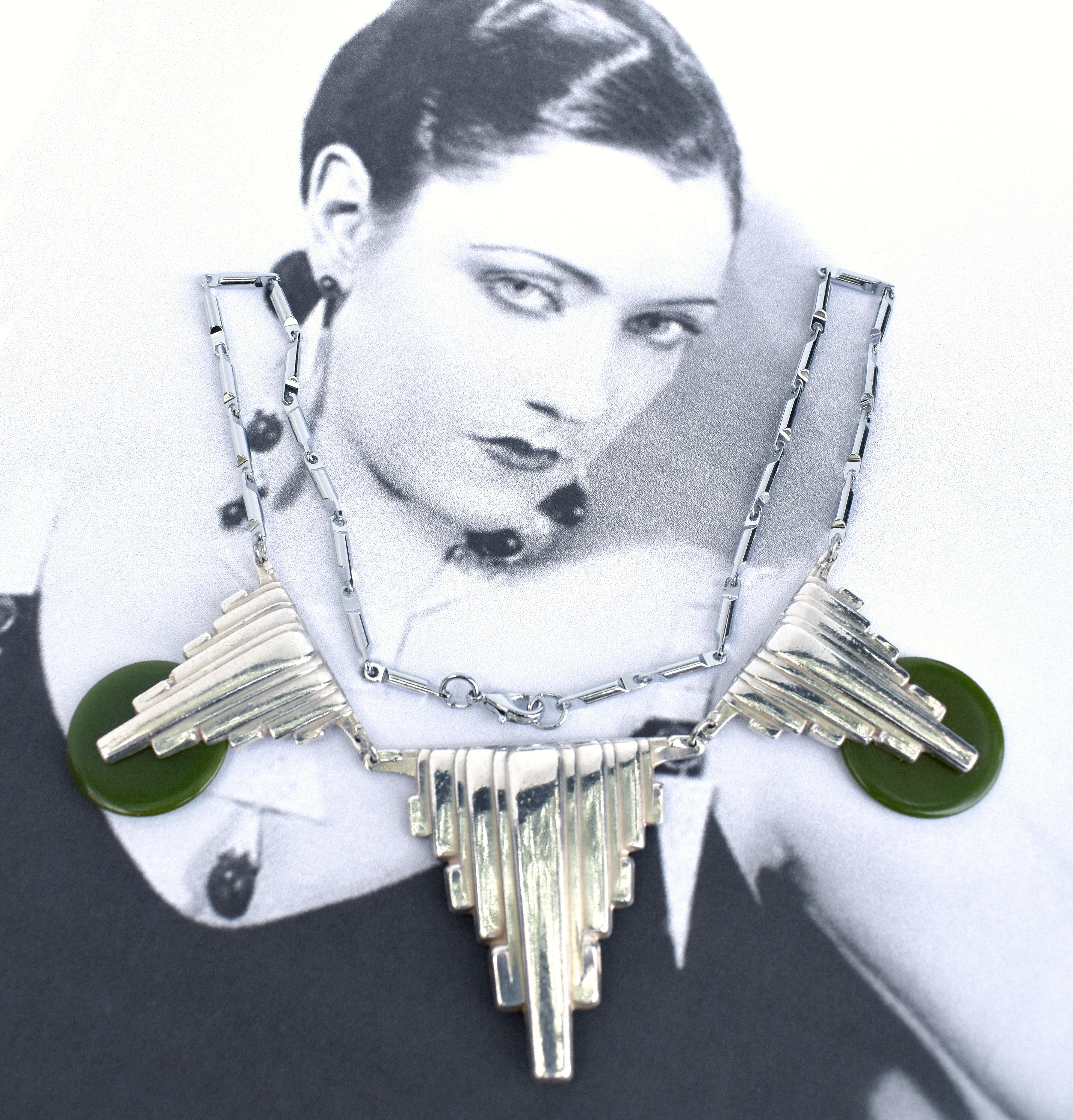 Women's Art Deco Goliath and Chrome Necklace, C1930 For Sale