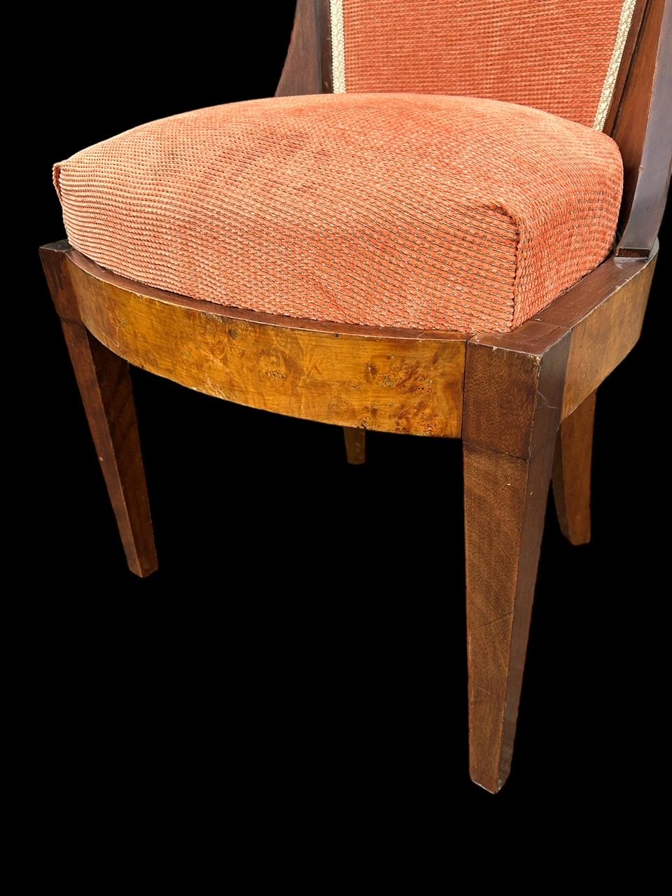 art deco gondola burl chair  In Good Condition For Sale In Brooklyn, NY