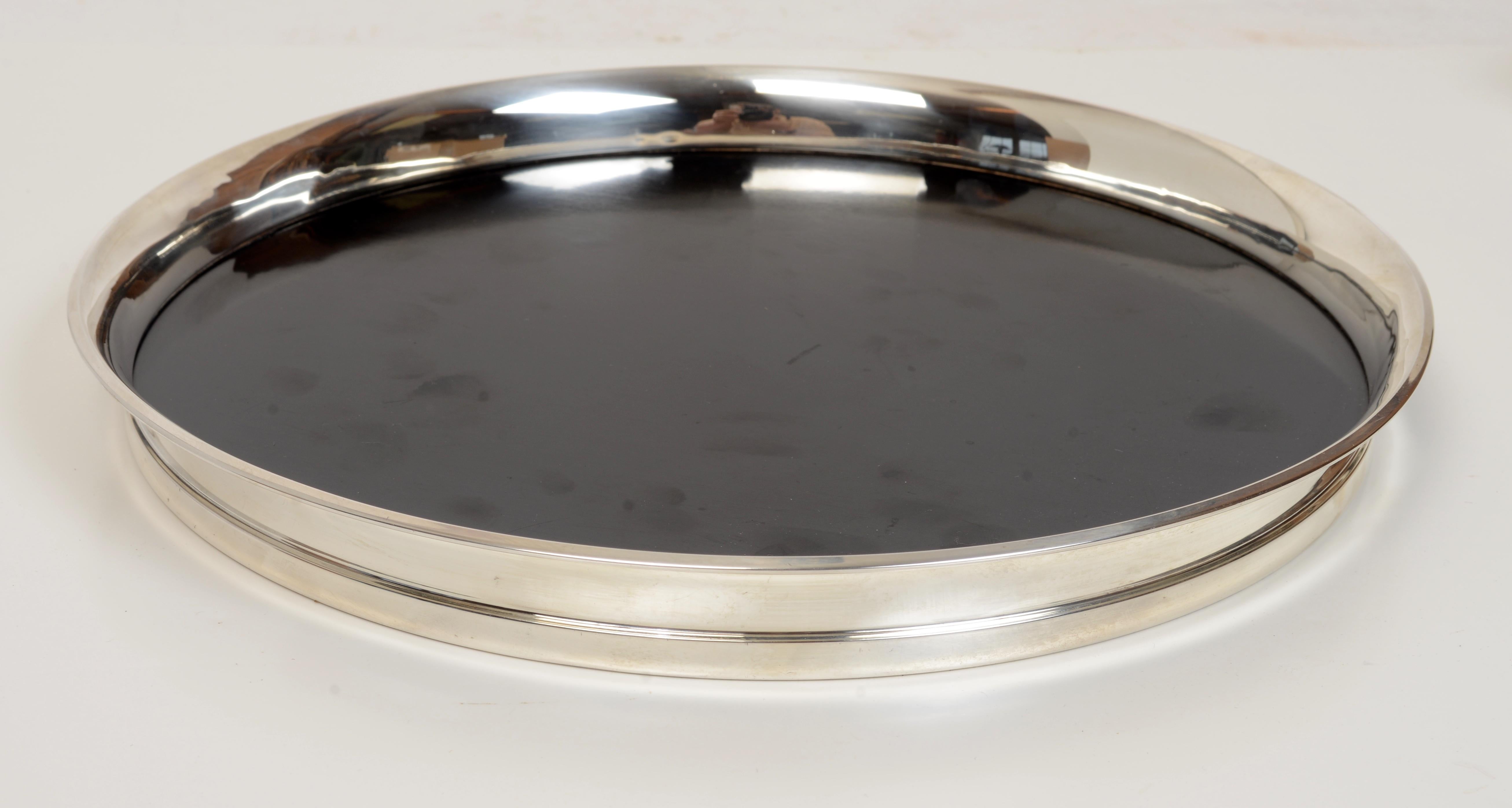 American Art Deco Gorham Sterling Silver Tray with Black Laminate