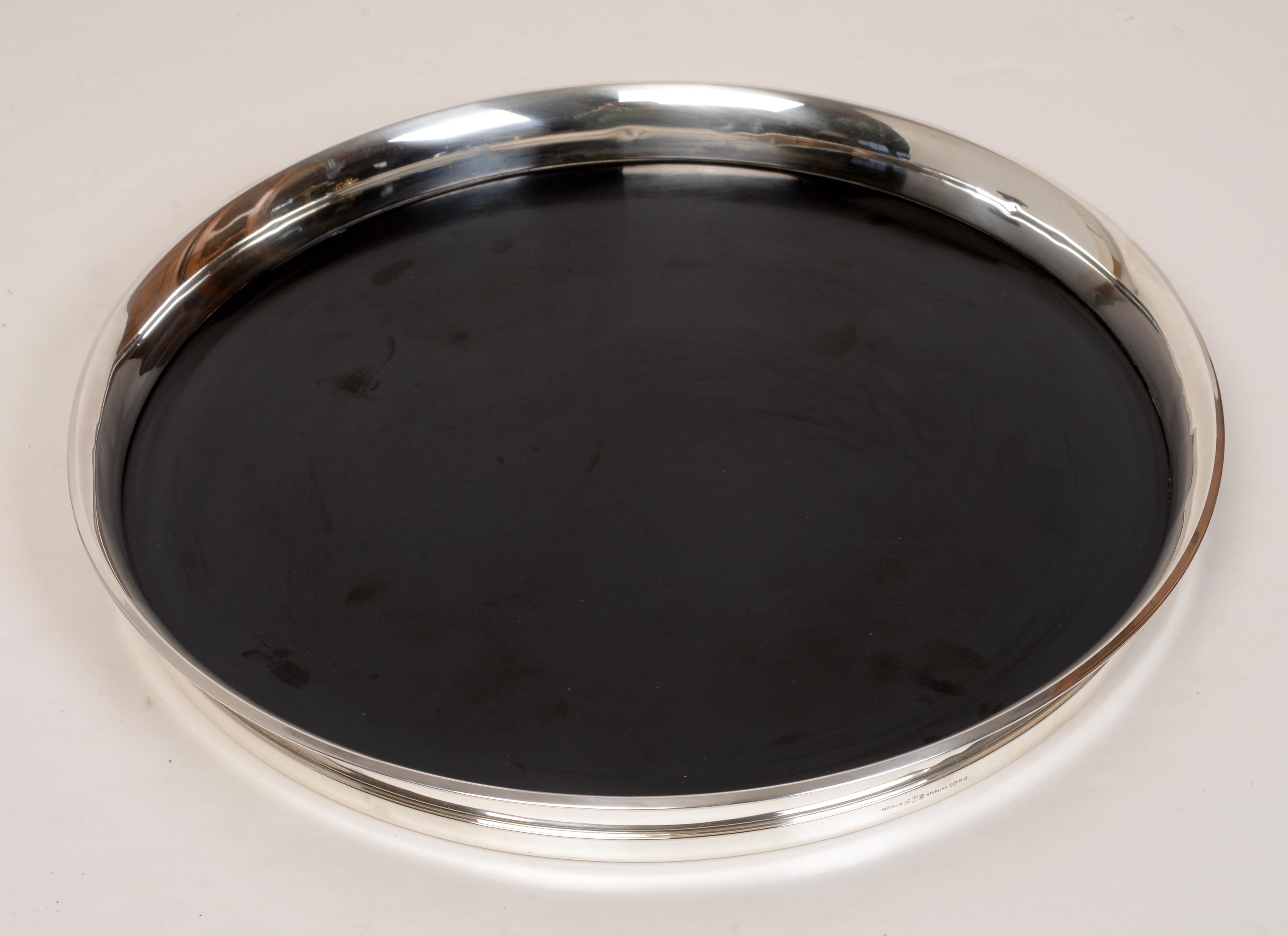 American Art Deco Gorham Sterling Silver Tray with Black Laminate