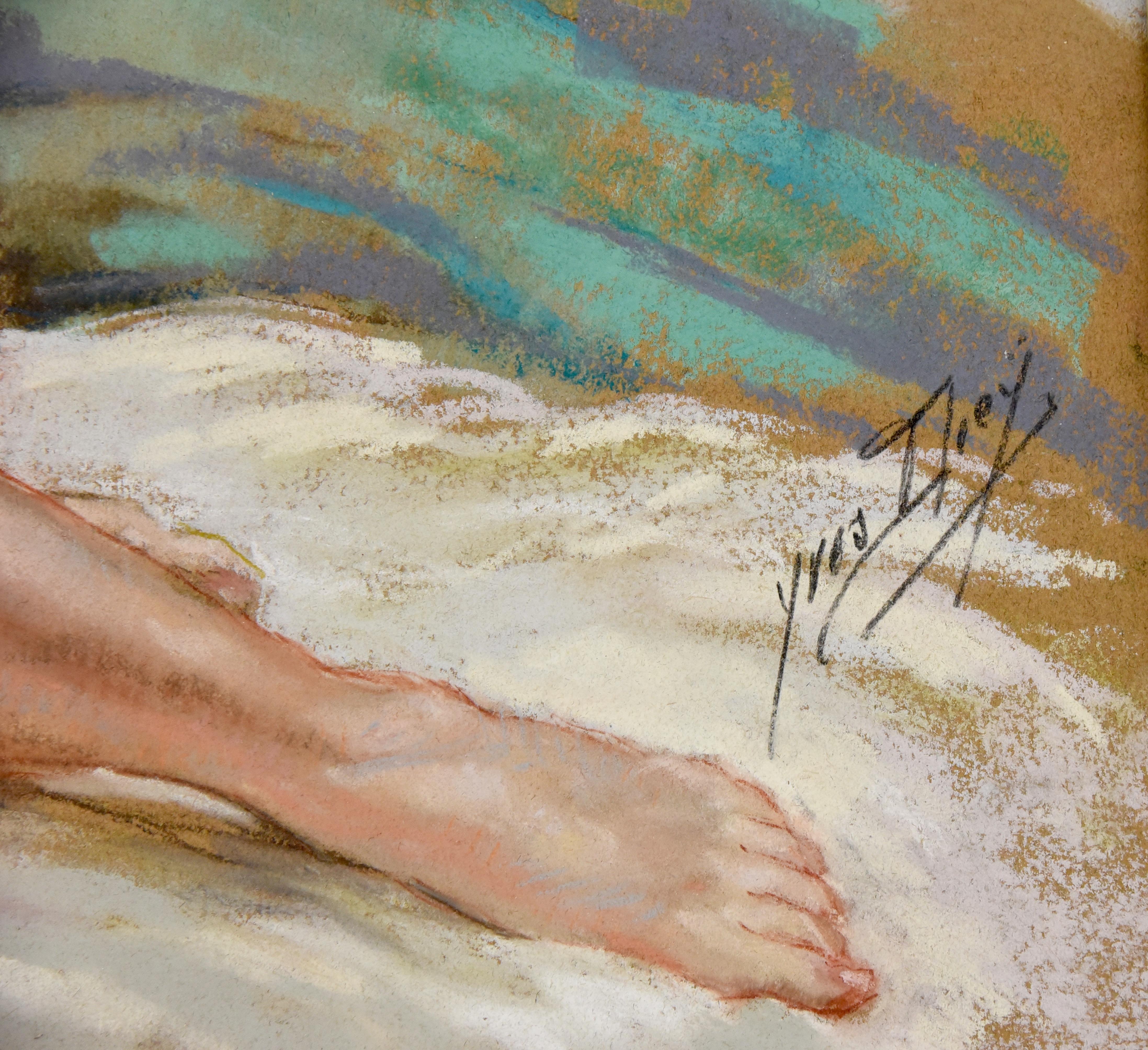 Français Pastel of a Reclining Nude Yves Diey France 1940