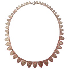 Art Deco Graduated Red Gold Tone Rose Collar Necklace
