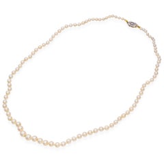 Art Deco Graduating Pearl Strand Necklace with 14k Gold Clasp