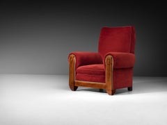 Grande poltrona in stile Art Déco in velluto rosso e noce