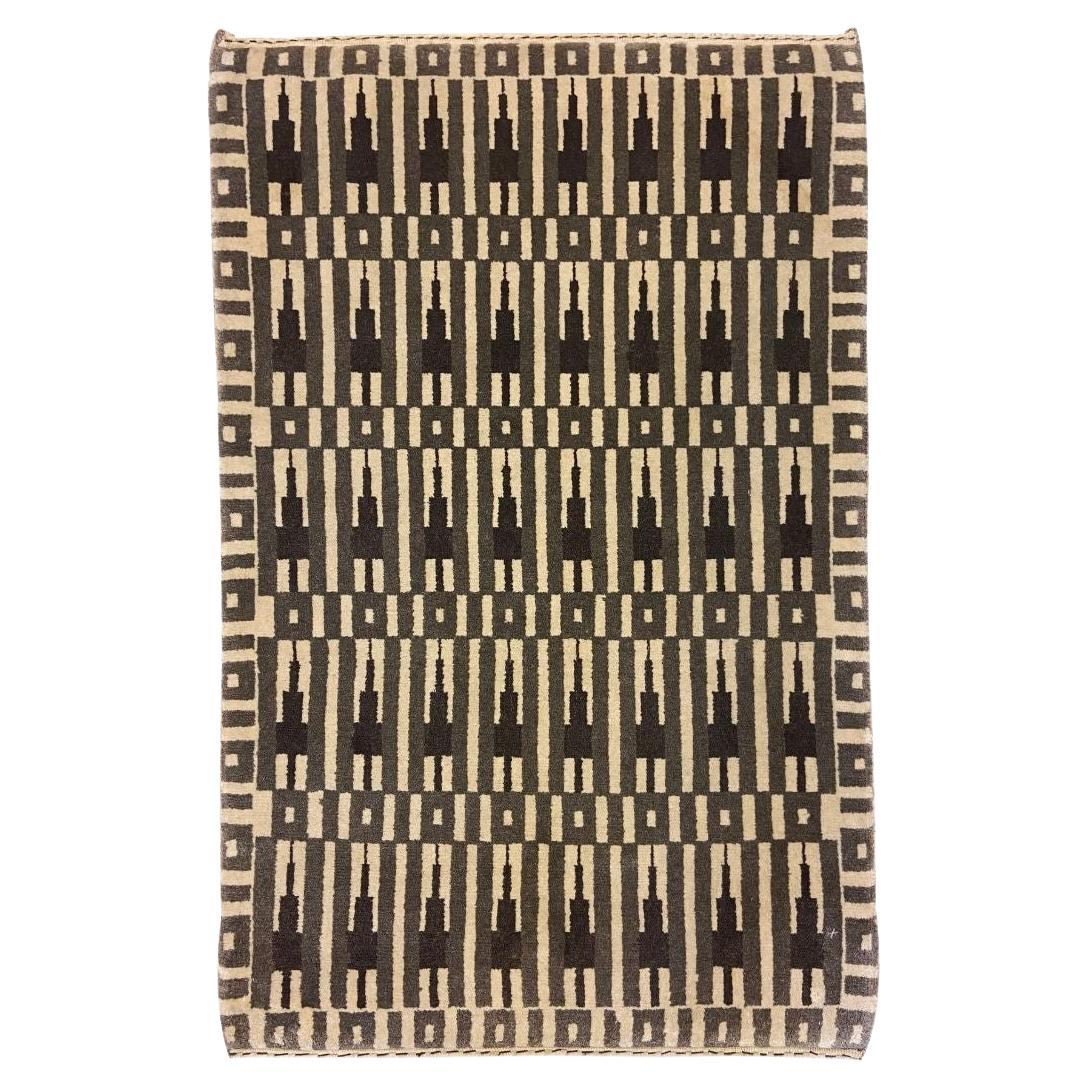 Tappeto in lana Empire State grigio e crema Art Deco, 2' x 3' in vendita