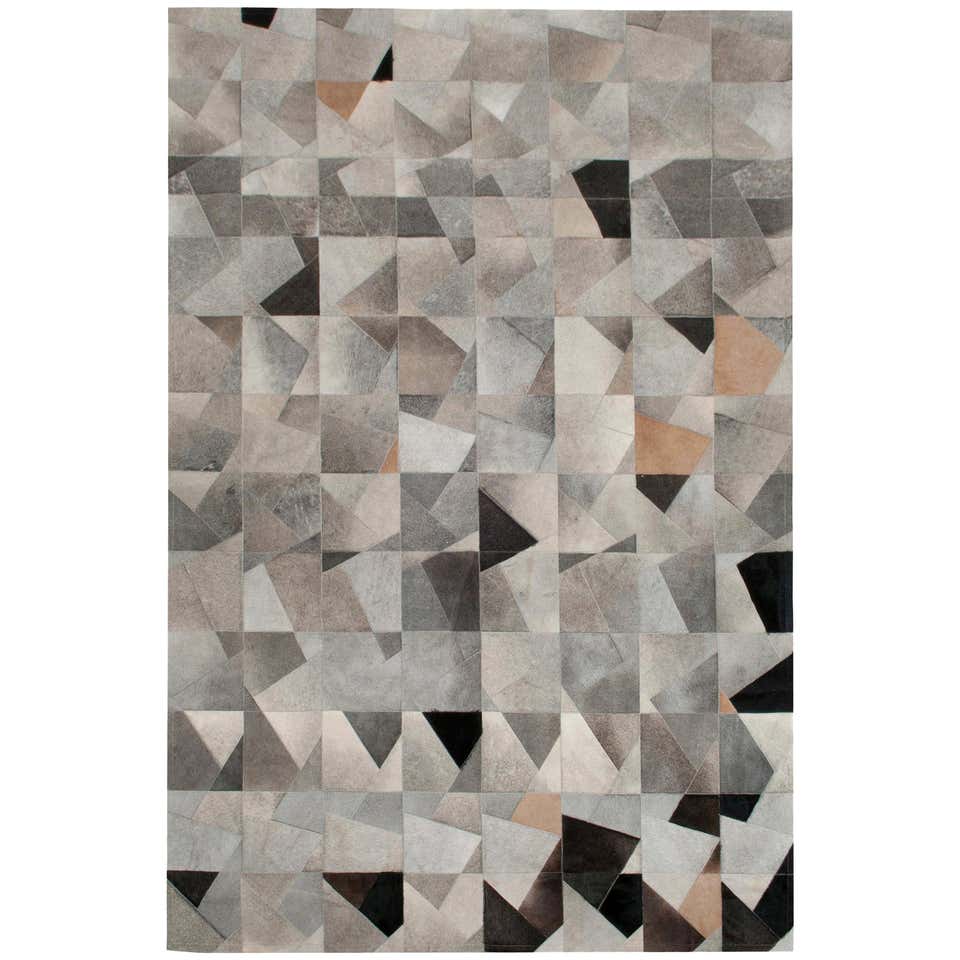 Art Deco Gray Black and Caramel Faceta Customizable Cowhide Area Floor ...