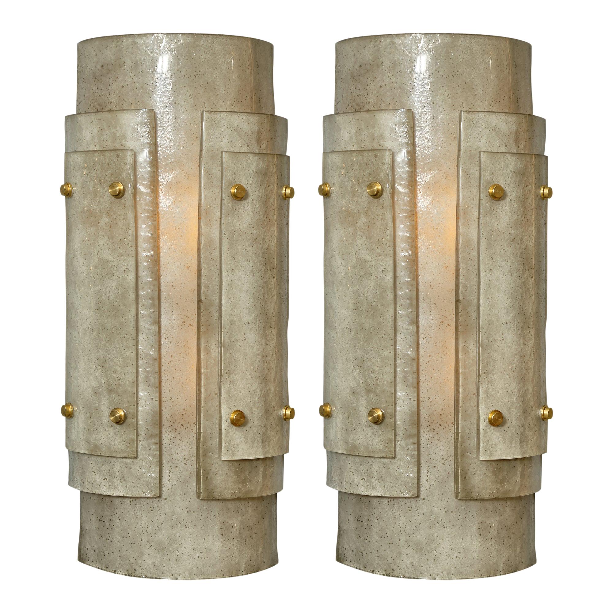 Art Deco Gray Murano Glass Sconces For Sale