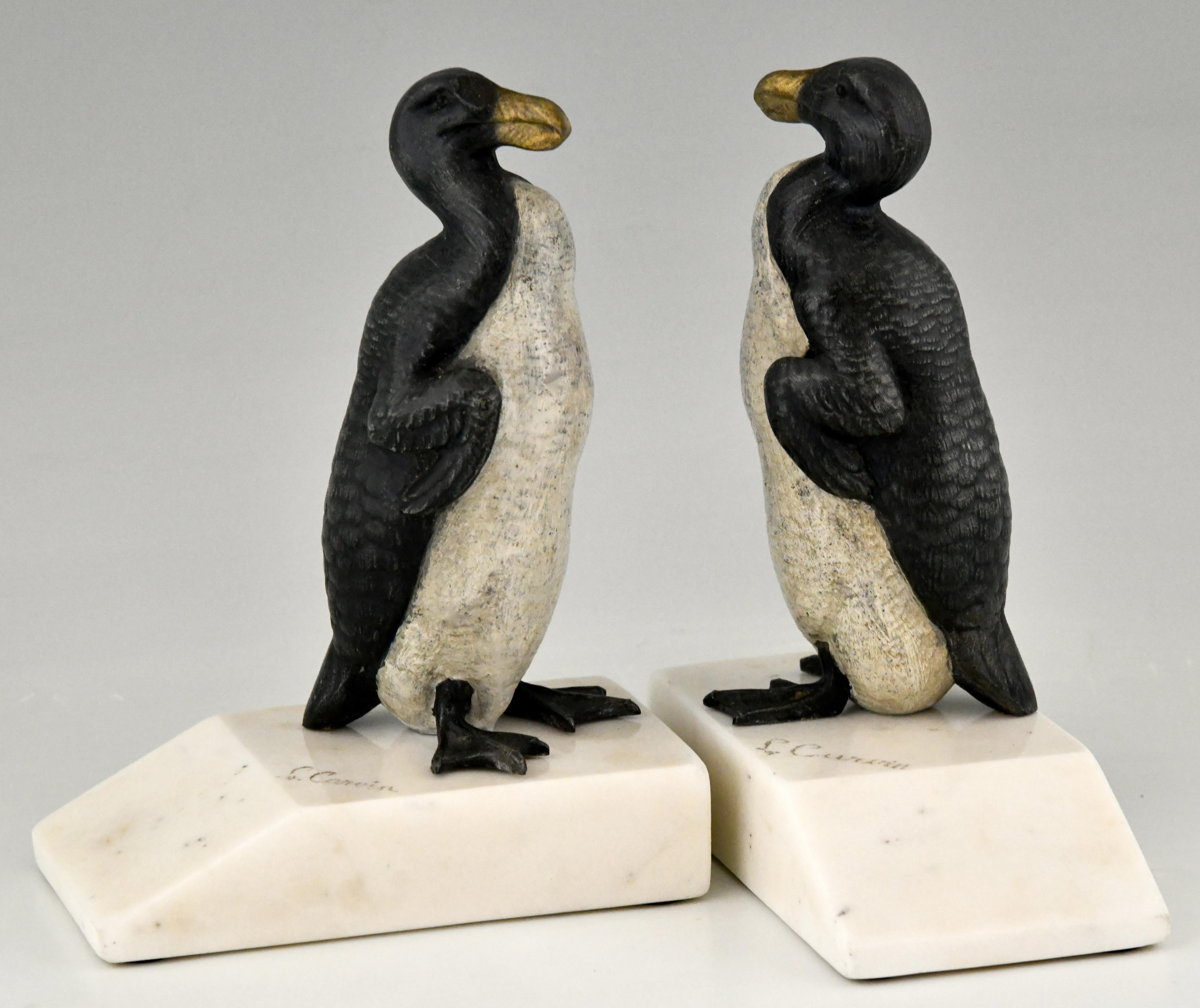 Metal Art Deco Great Auk Penguin Bookends by Carvin France 1930