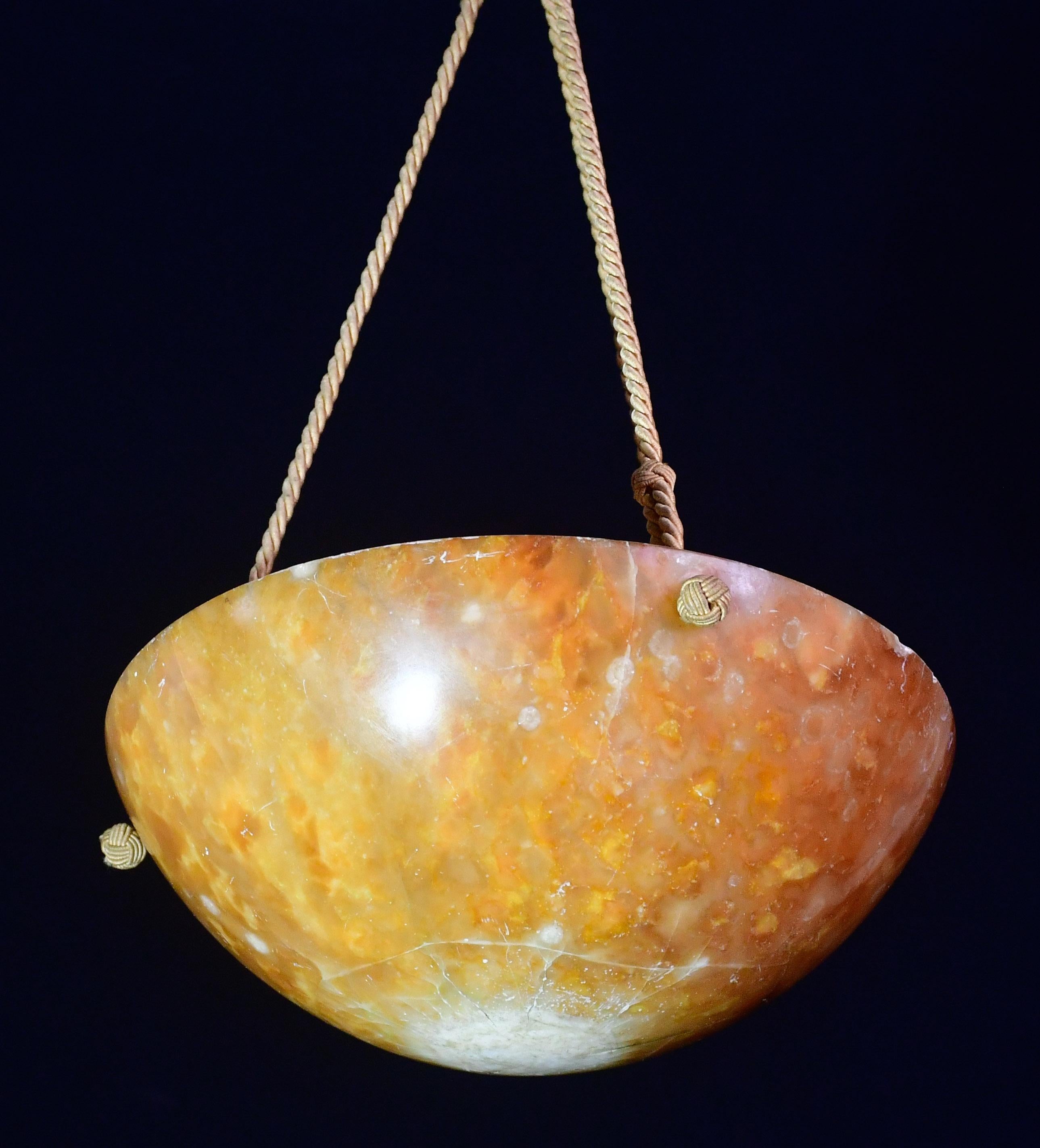 Art Decò Grand Design Lustre en albâtre brun, années 1940 en vente 8