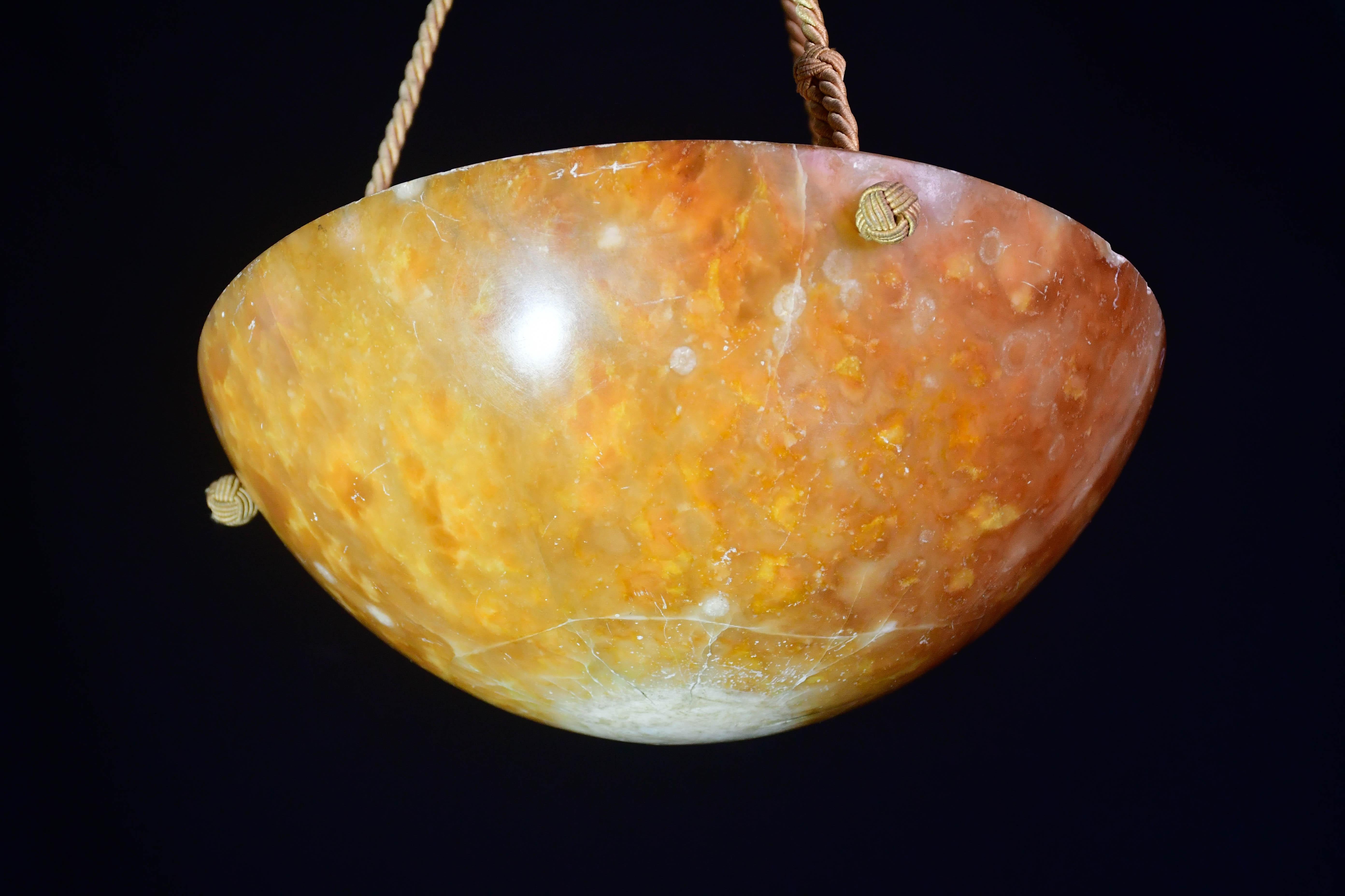 Art Decò Grand Design Lustre en albâtre brun, années 1940 en vente 9