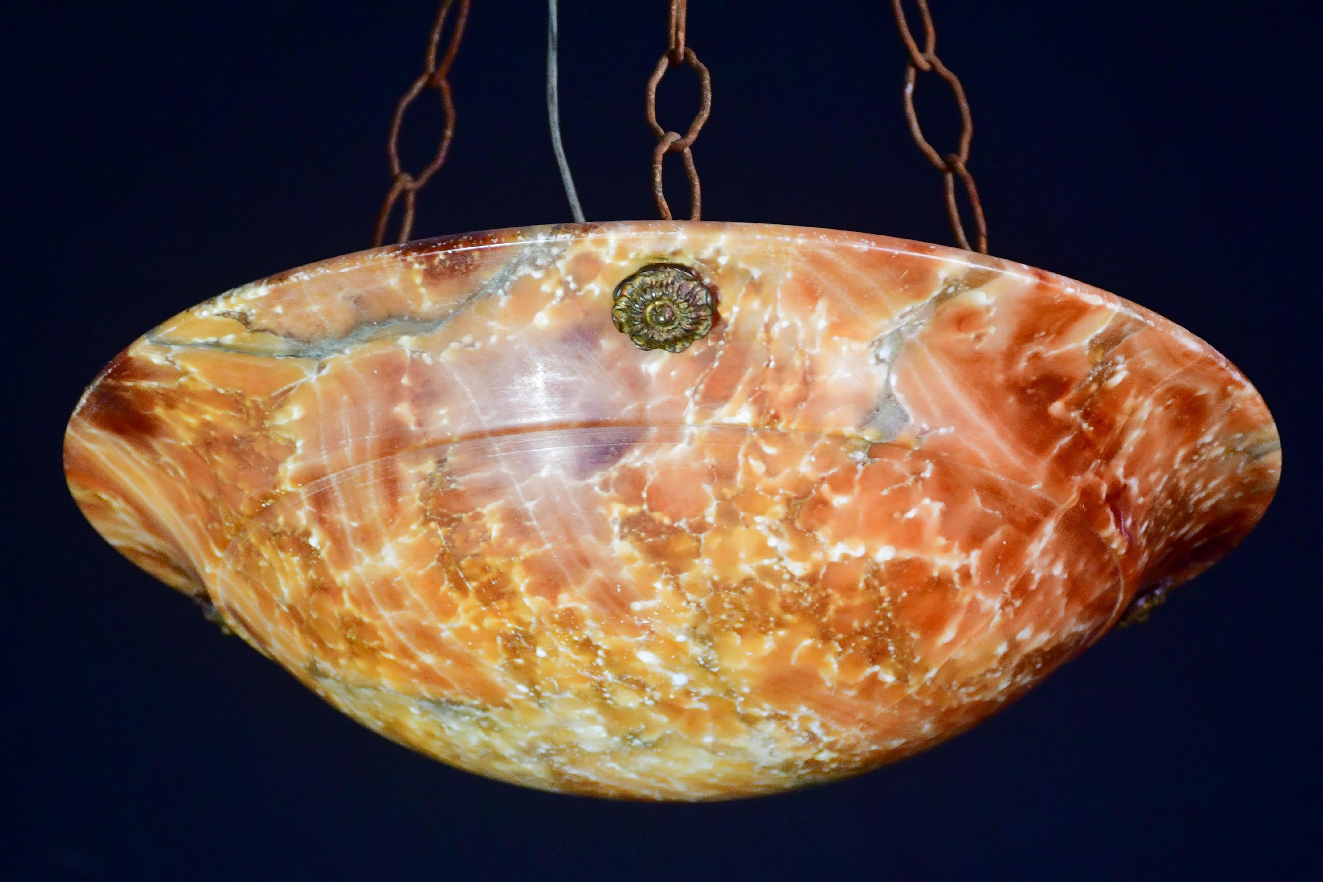 Art Decò Großer Design Orange Alabster Kronleuchter, 1940er Jahre im Angebot 4