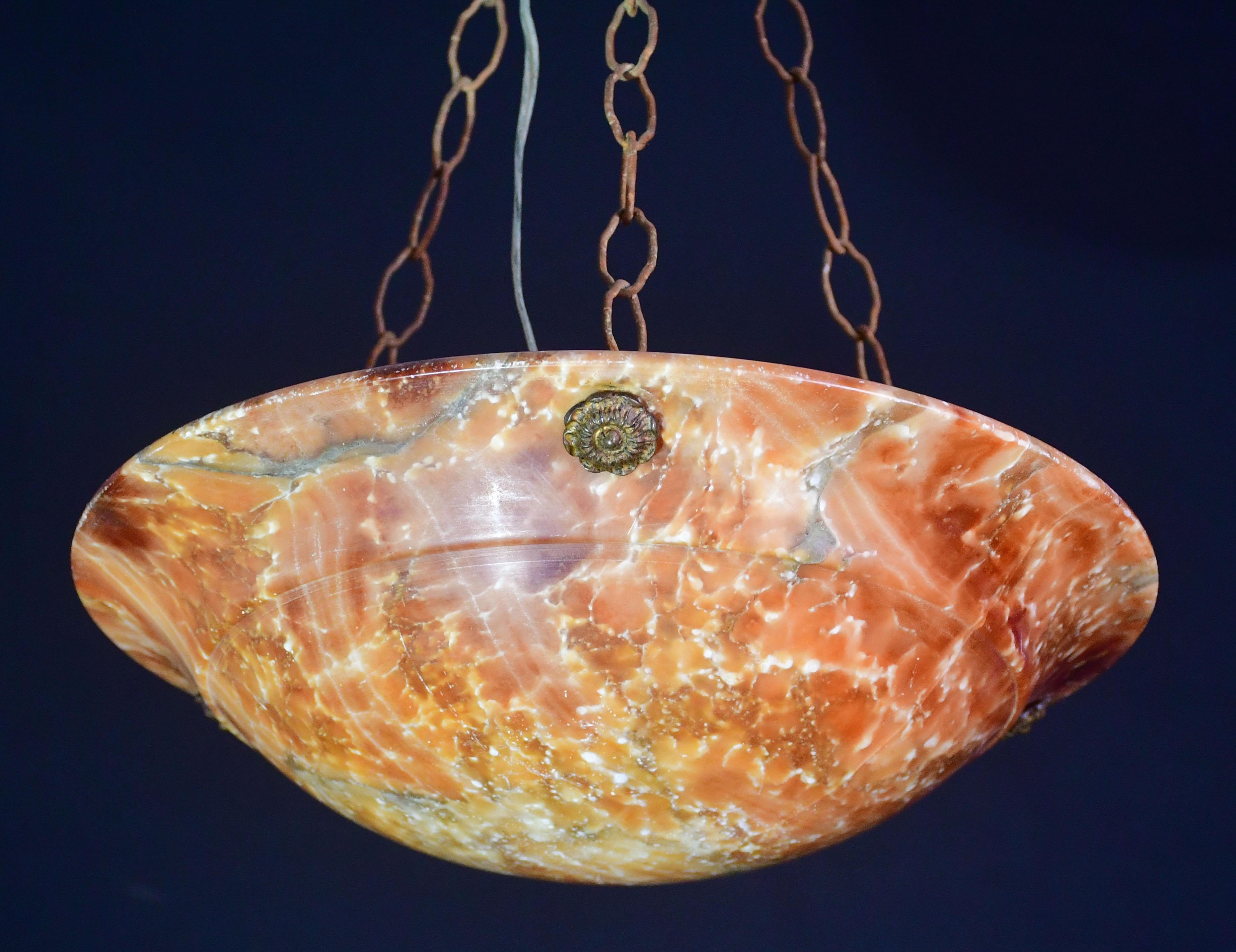 Art Decò Großer Design Orange Alabster Kronleuchter, 1940er Jahre im Angebot 5