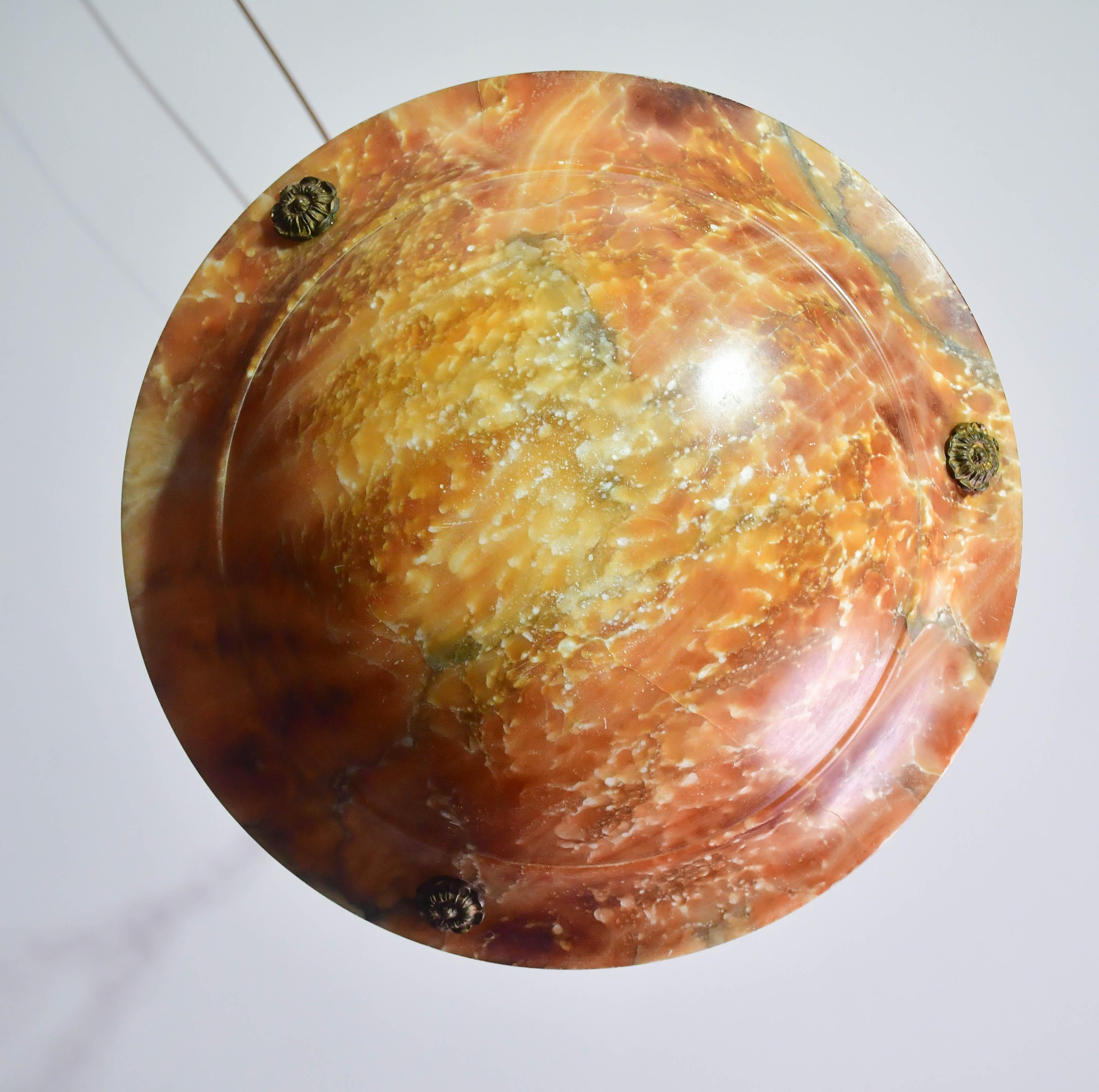 Art Decò Großer Design Orange Alabster Kronleuchter, 1940er Jahre im Angebot 6