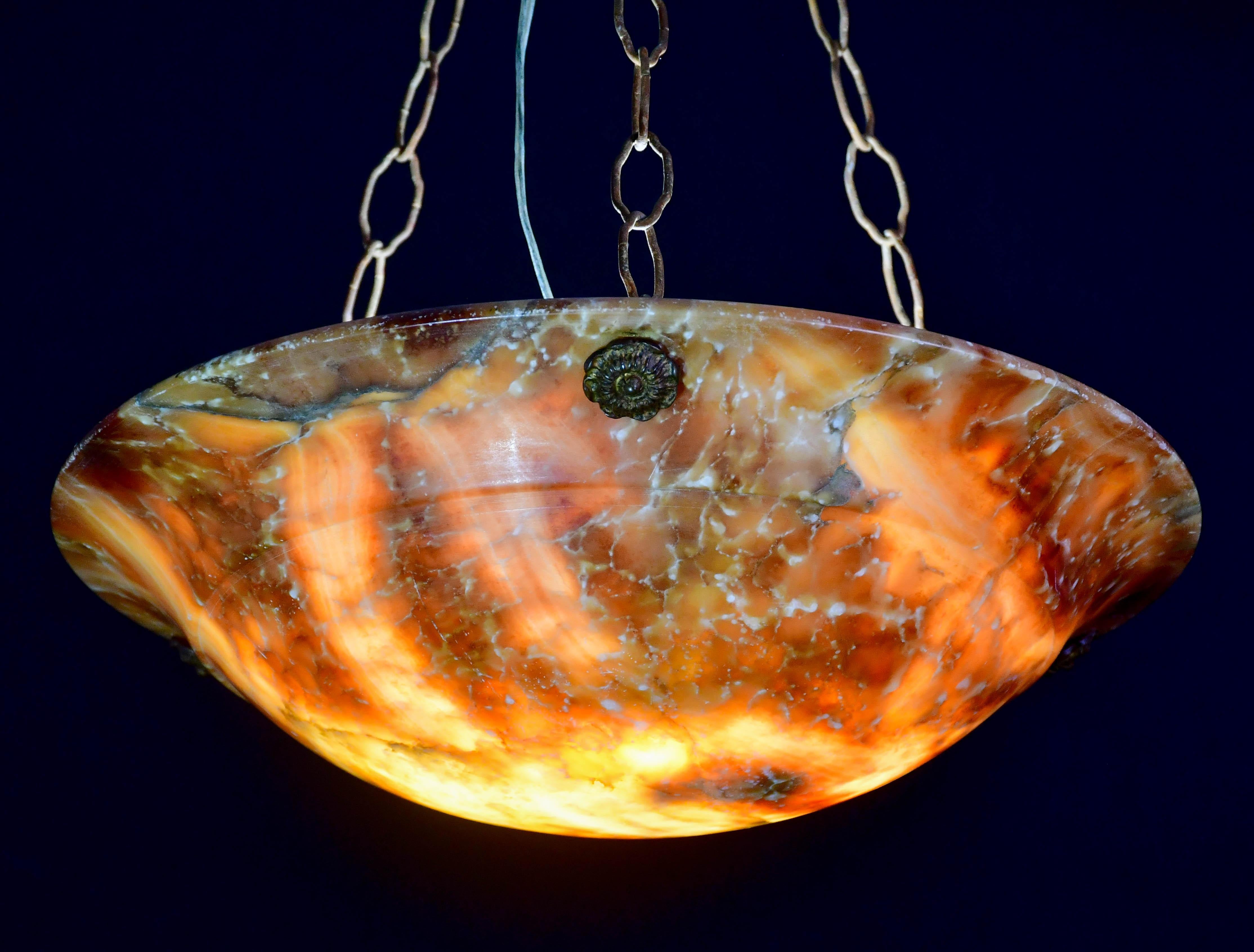 Art Decò Großer Design Orange Alabster Kronleuchter, 1940er Jahre (Italienisch) im Angebot