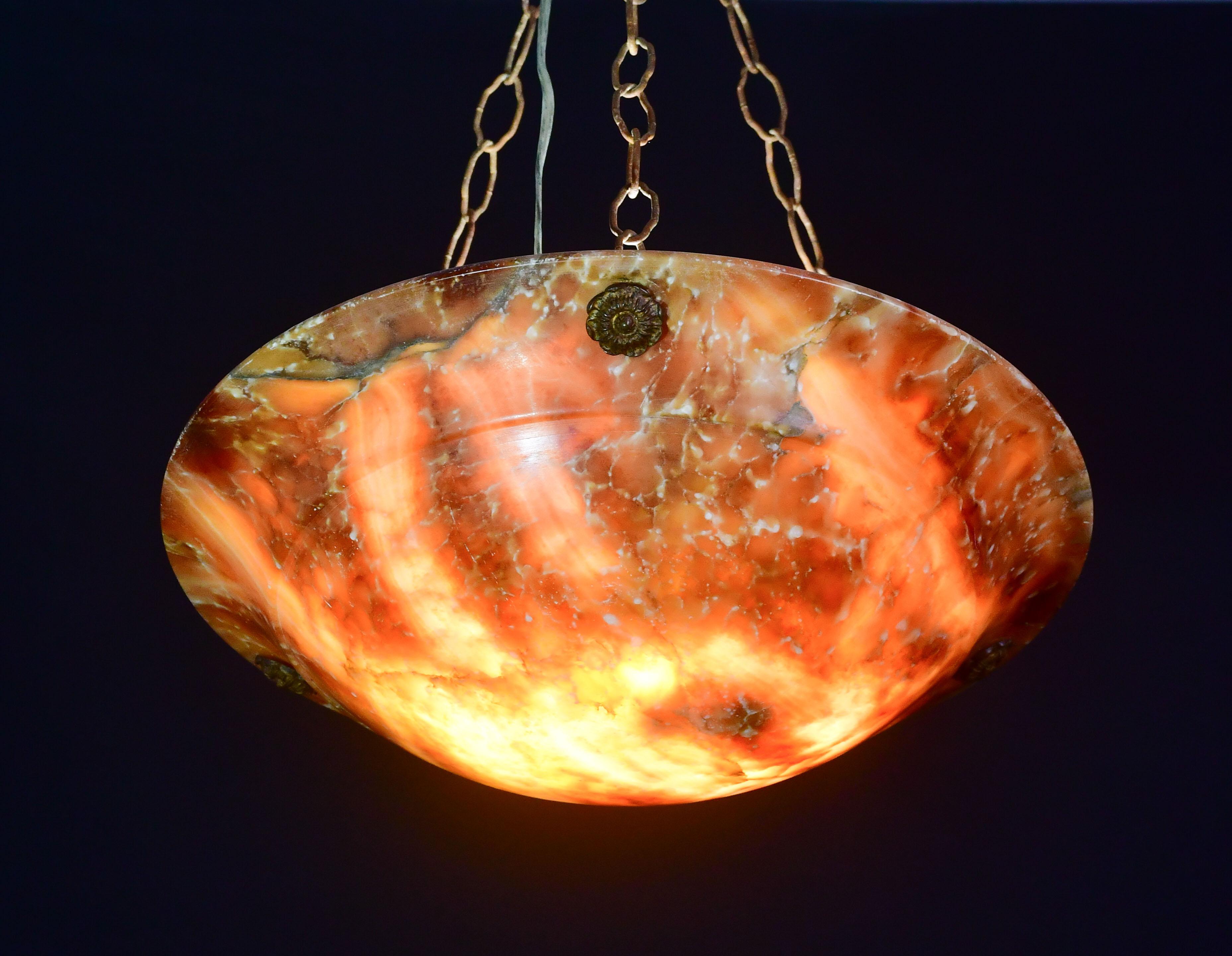 Art Decò Großer Design Orange Alabster Kronleuchter, 1940er Jahre im Zustand „Gut“ im Angebot in Roma, IT