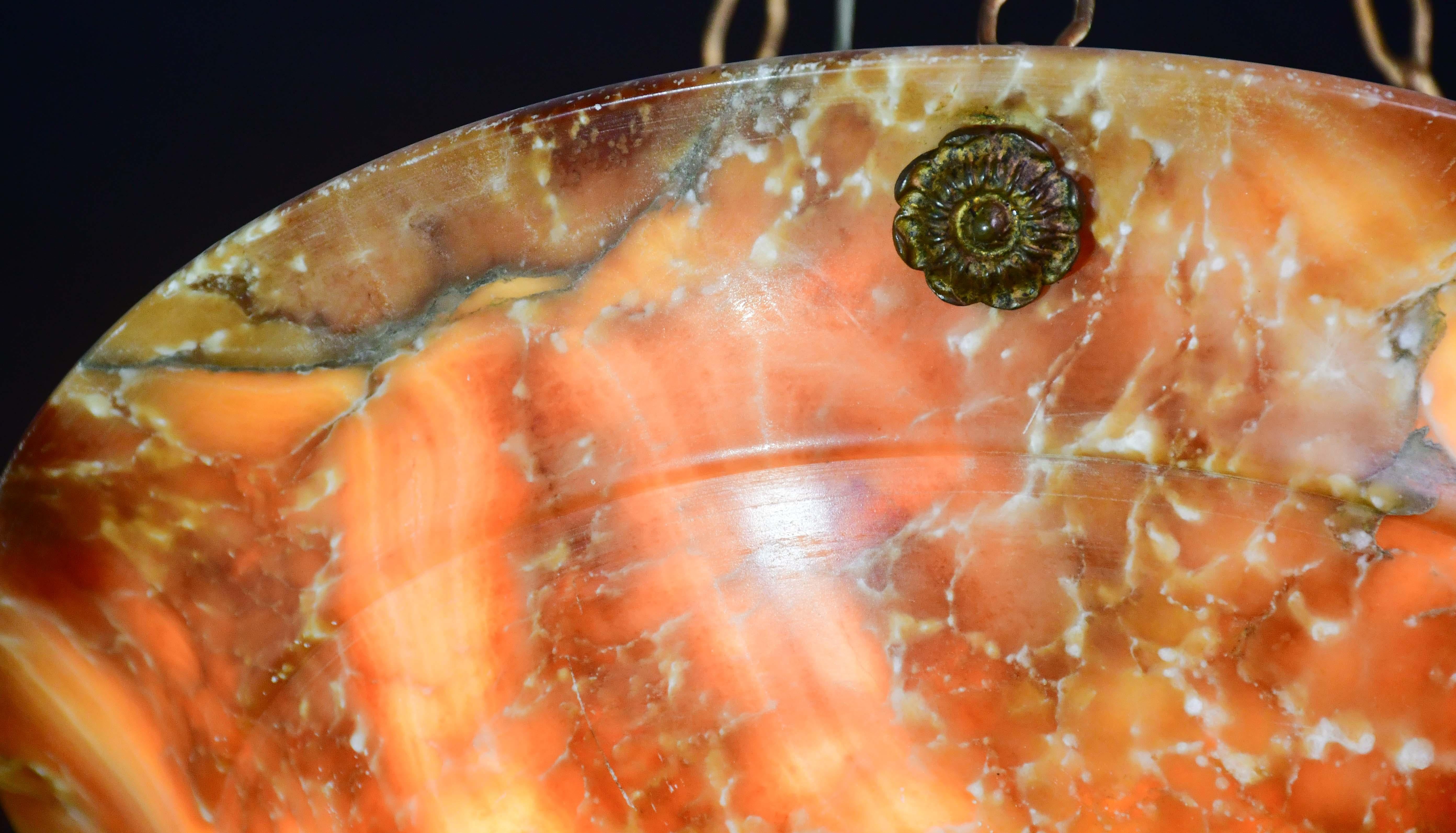 Art Decò Großer Design Orange Alabster Kronleuchter, 1940er Jahre (Mitte des 20. Jahrhunderts) im Angebot