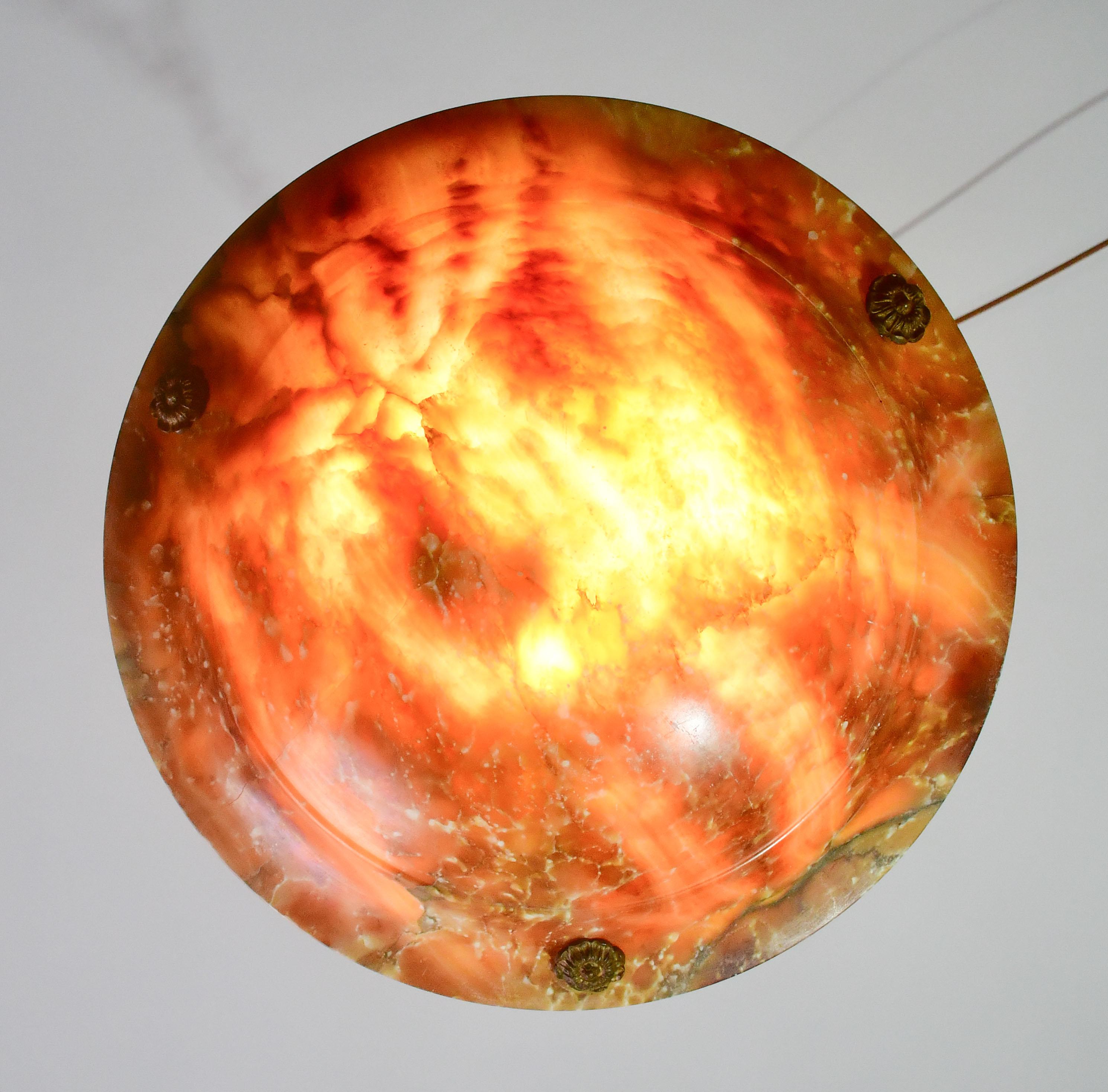 Art Decò Großer Design Orange Alabster Kronleuchter, 1940er Jahre (Alabaster) im Angebot