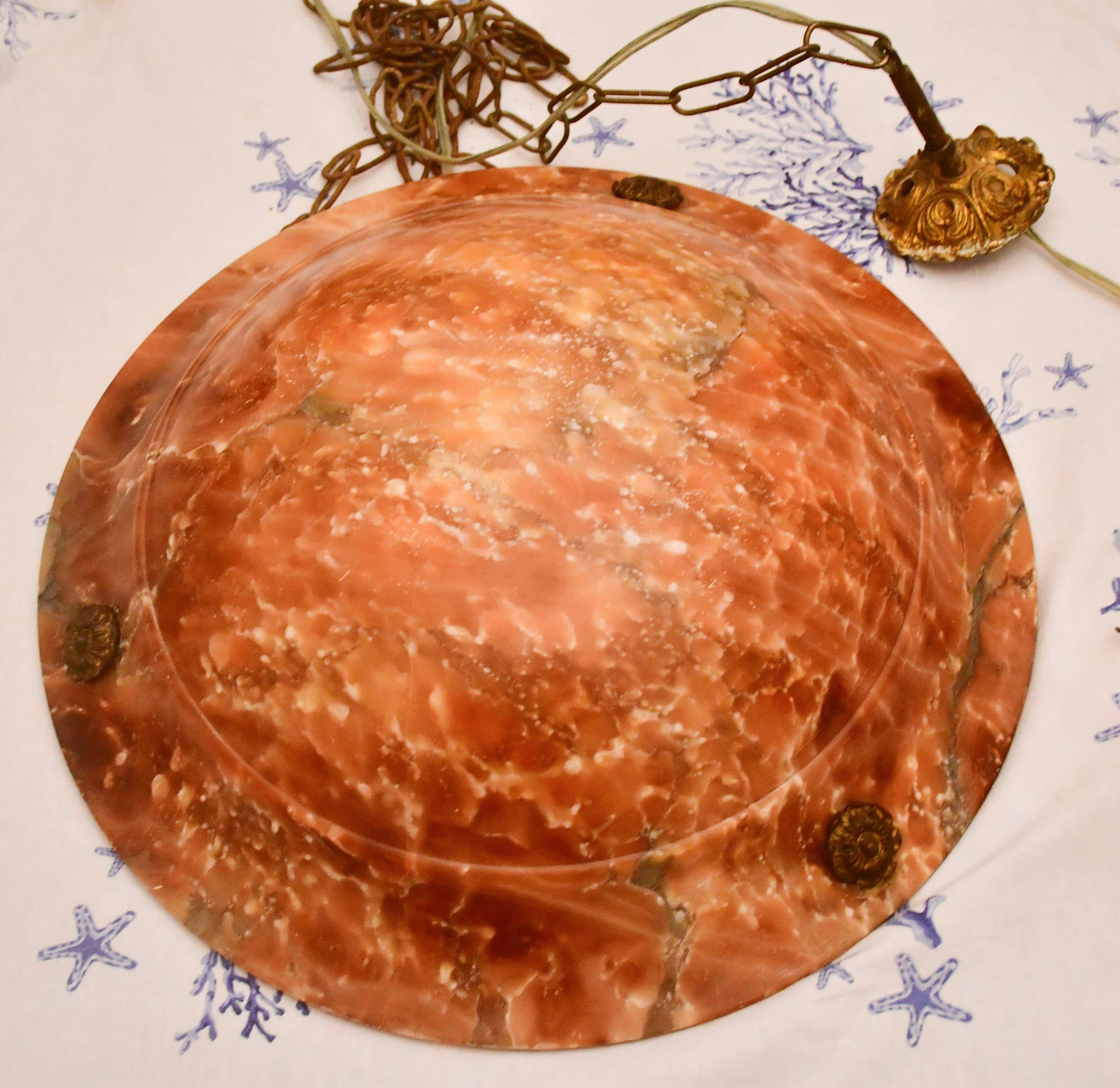 Art Decò Großer Design Orange Alabster Kronleuchter, 1940er Jahre im Angebot 1