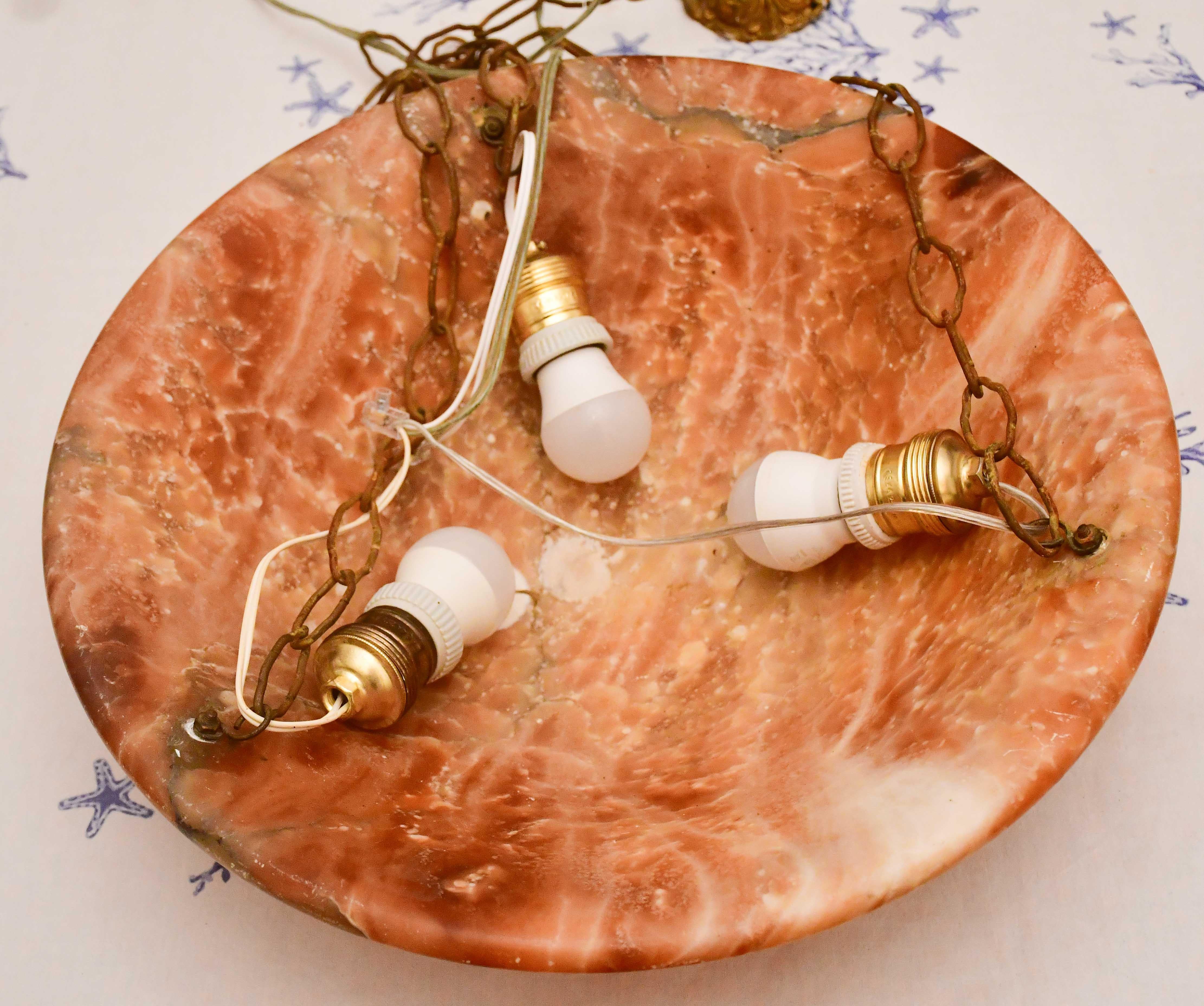 Art Decò Großer Design Orange Alabster Kronleuchter, 1940er Jahre im Angebot 2