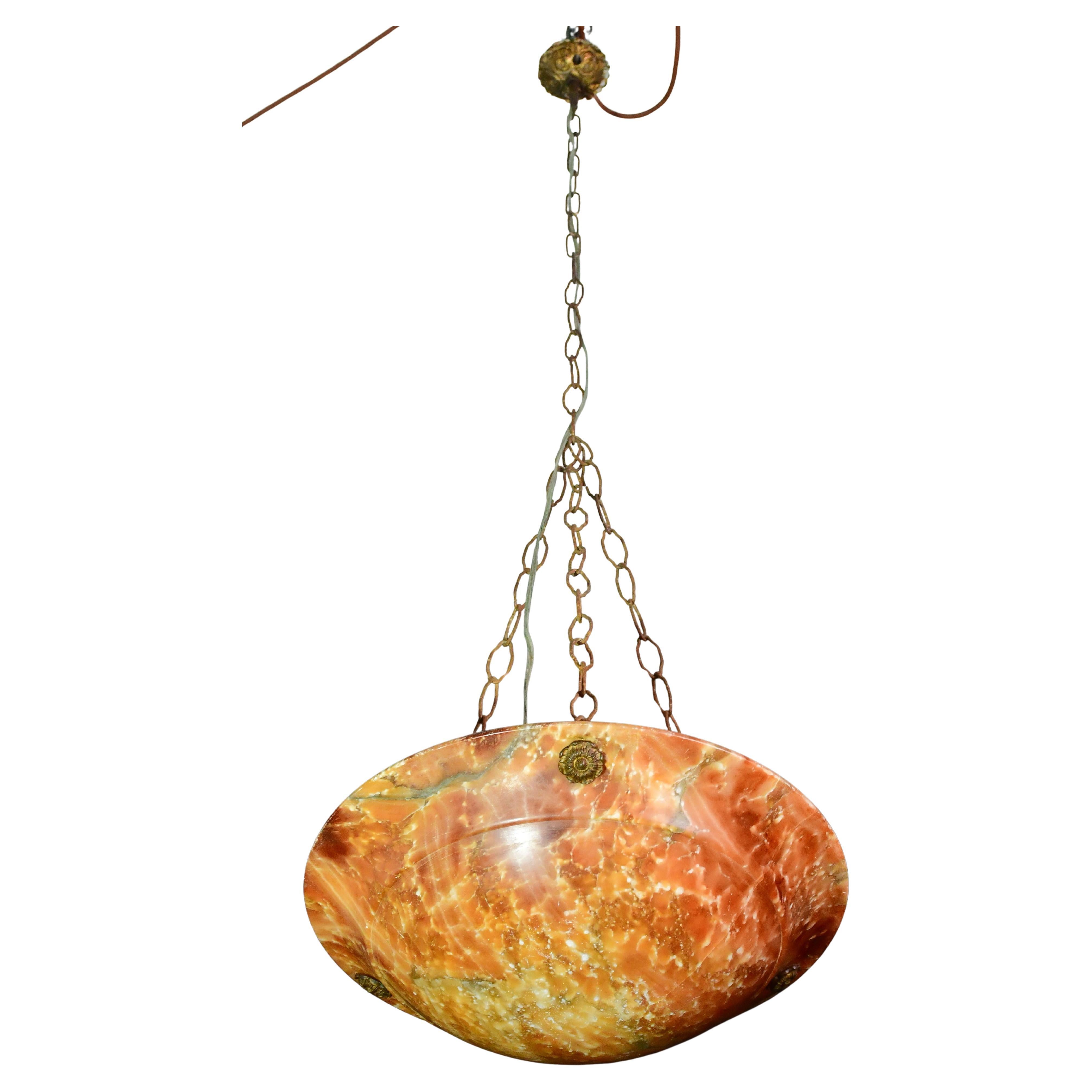 Art Decò Großer Design Orange Alabster Kronleuchter, 1940er Jahre im Angebot