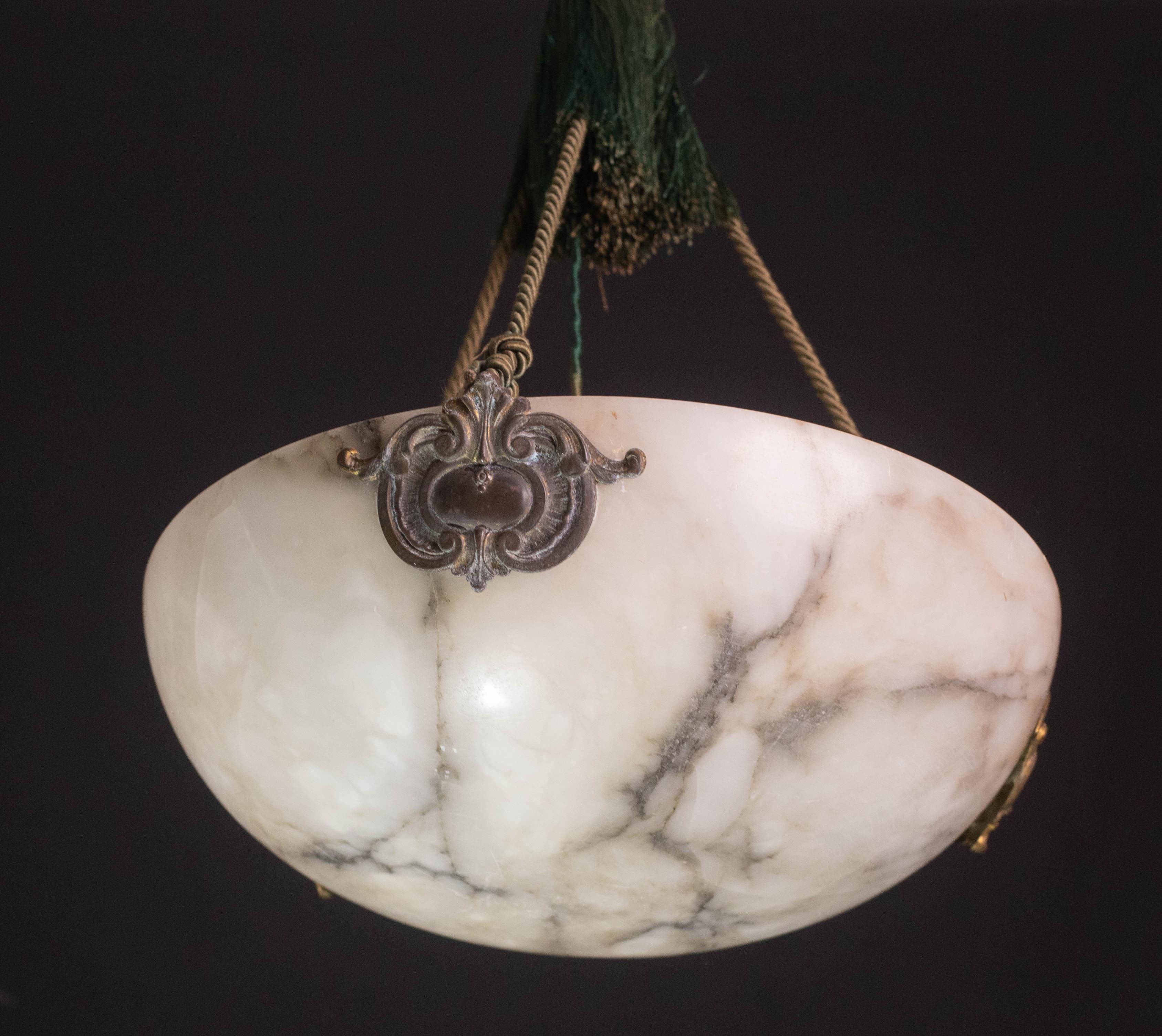 Lampadario Albaster bianco di grande design Art Deco, anni '40 in vendita 8