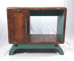 Art Déco Green and Briar Wood Italian Side Cabinet, 1930s