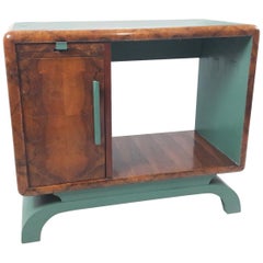 Art Déco Green and Briar Wood Italian Side Cabinet, 1930s