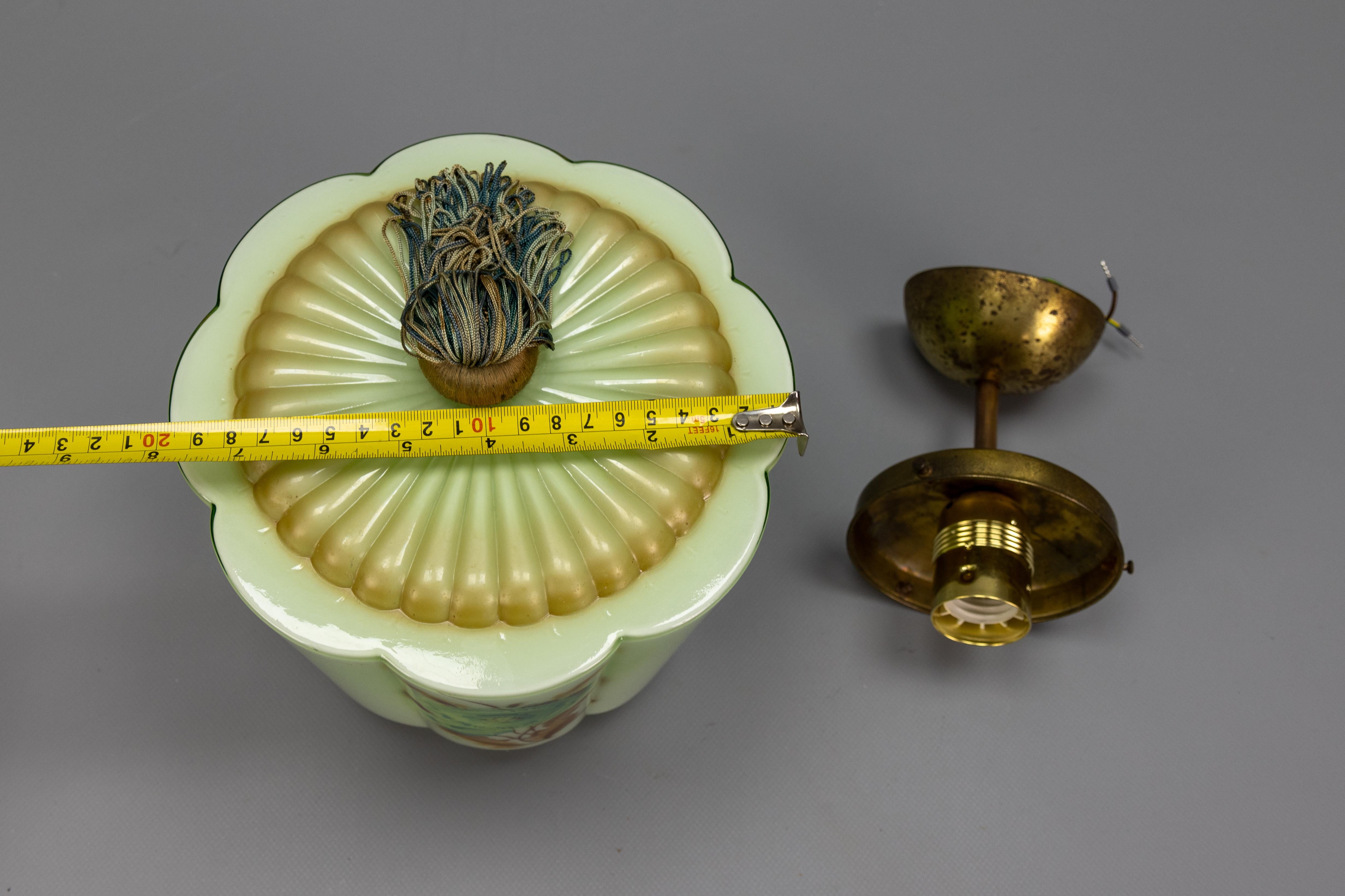 Art Deco Green and Brown Glass Floral Design Pendant Light, Germany, 1930s For Sale 12
